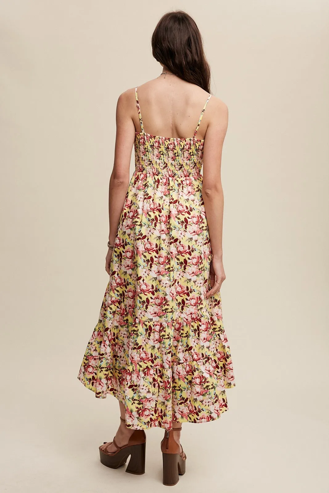 Yellow Floral Tiered Hi-Low Midi Dress sold by Pinkblush product image thumbnail 3
