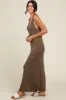 Brown Fringe Hem Maternity Midi Dress sold by Pinkblush