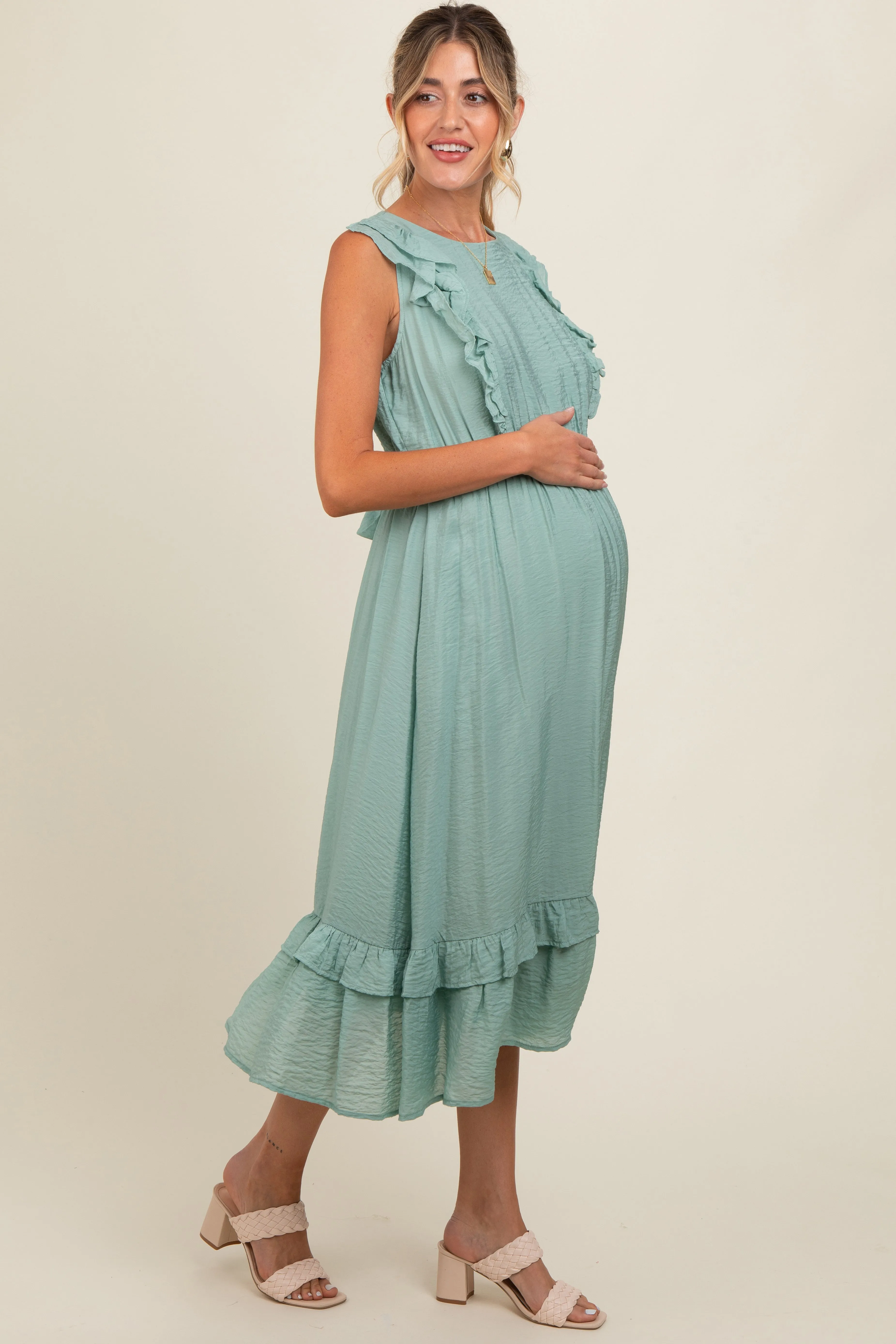Jade Texture Ruffle Accent Maternity Midi Dress sold by Pinkblush product image thumbnail 3