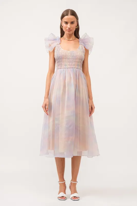 Multicolor Pastel Smocked Flutter Midi Dress sold by Pinkblush