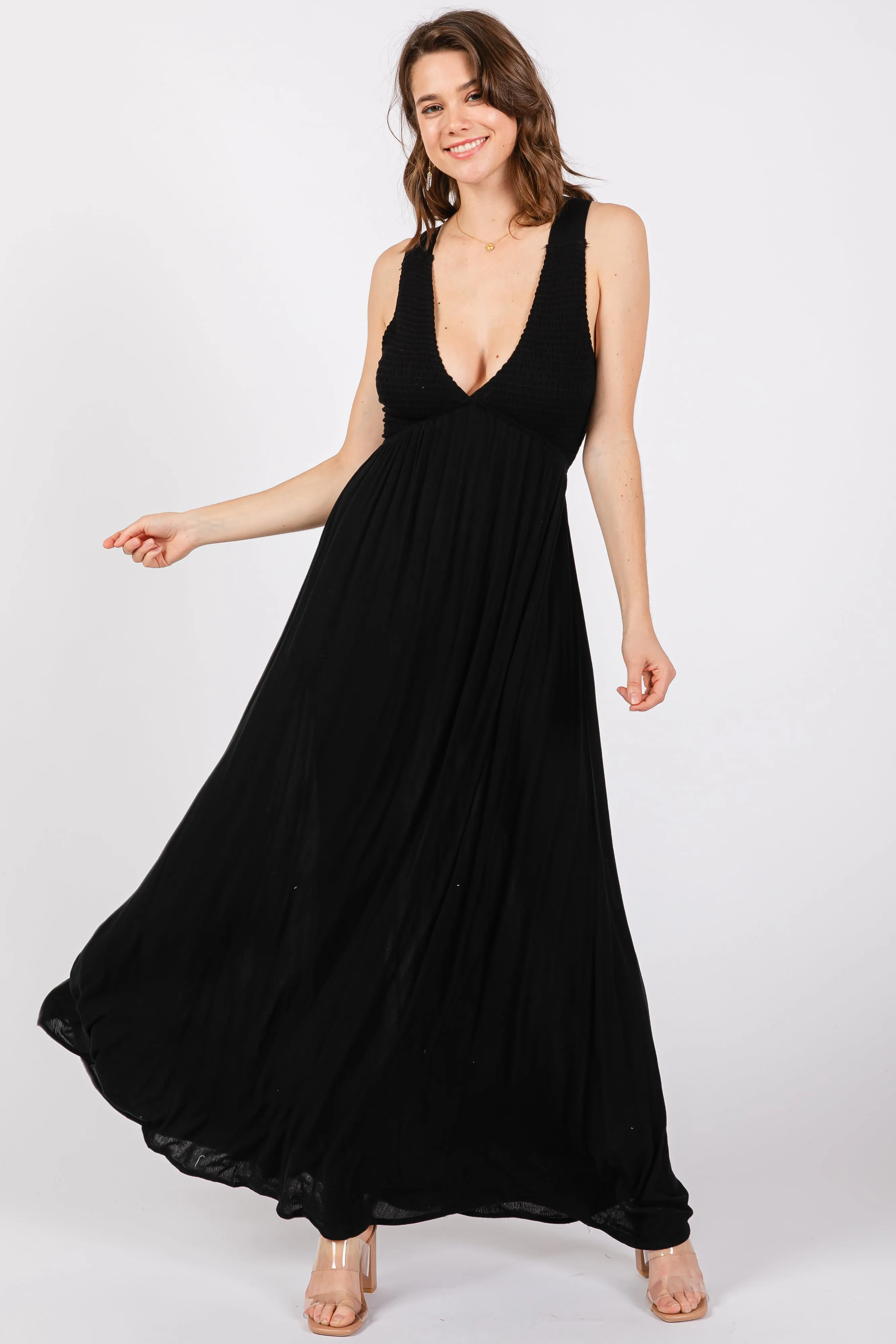 Black Deep V-Neck Cross Back Maternity Maxi Dress sold by Pinkblush product image thumbnail 5