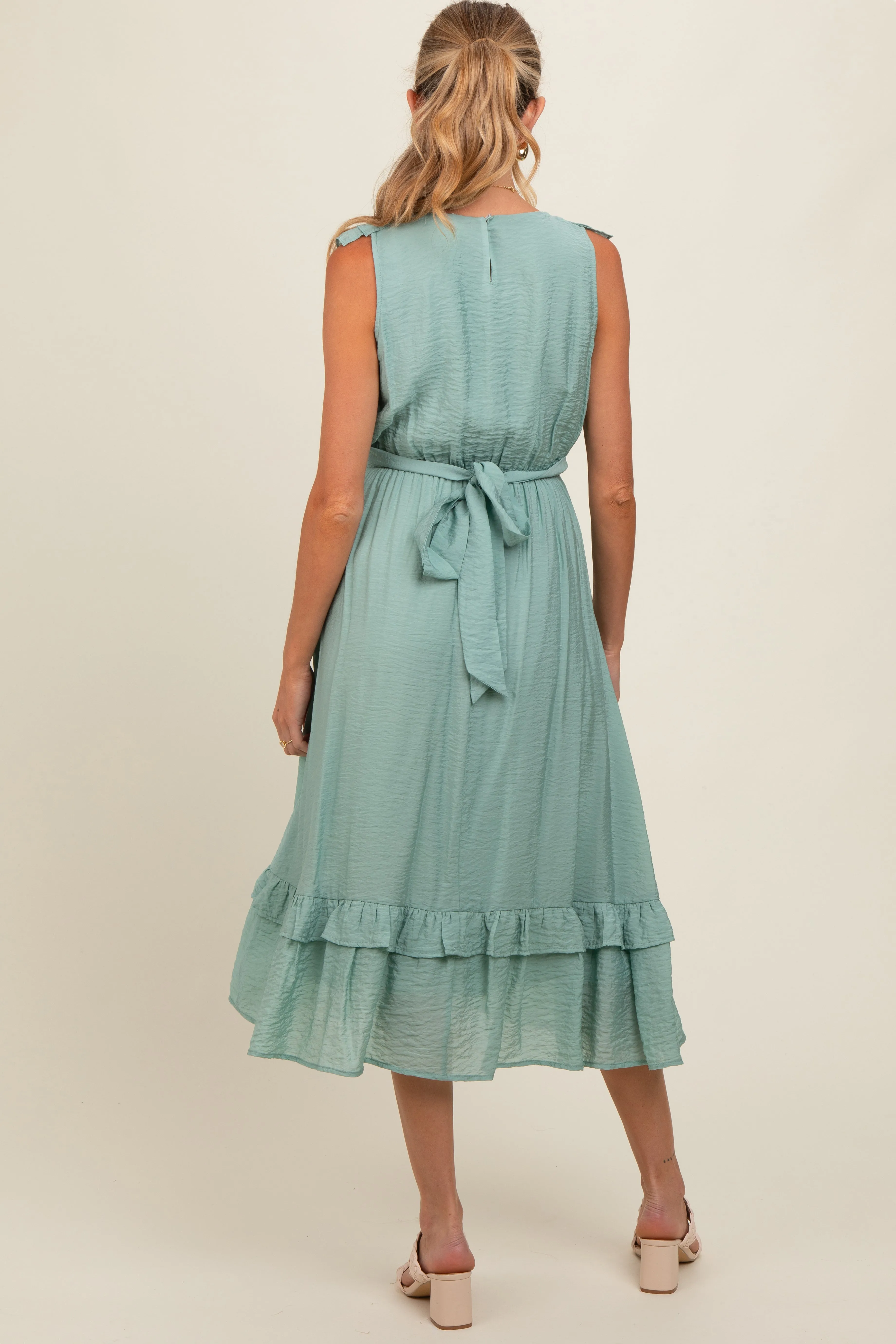 Jade Texture Ruffle Accent Maternity Midi Dress sold by Pinkblush product image thumbnail 4