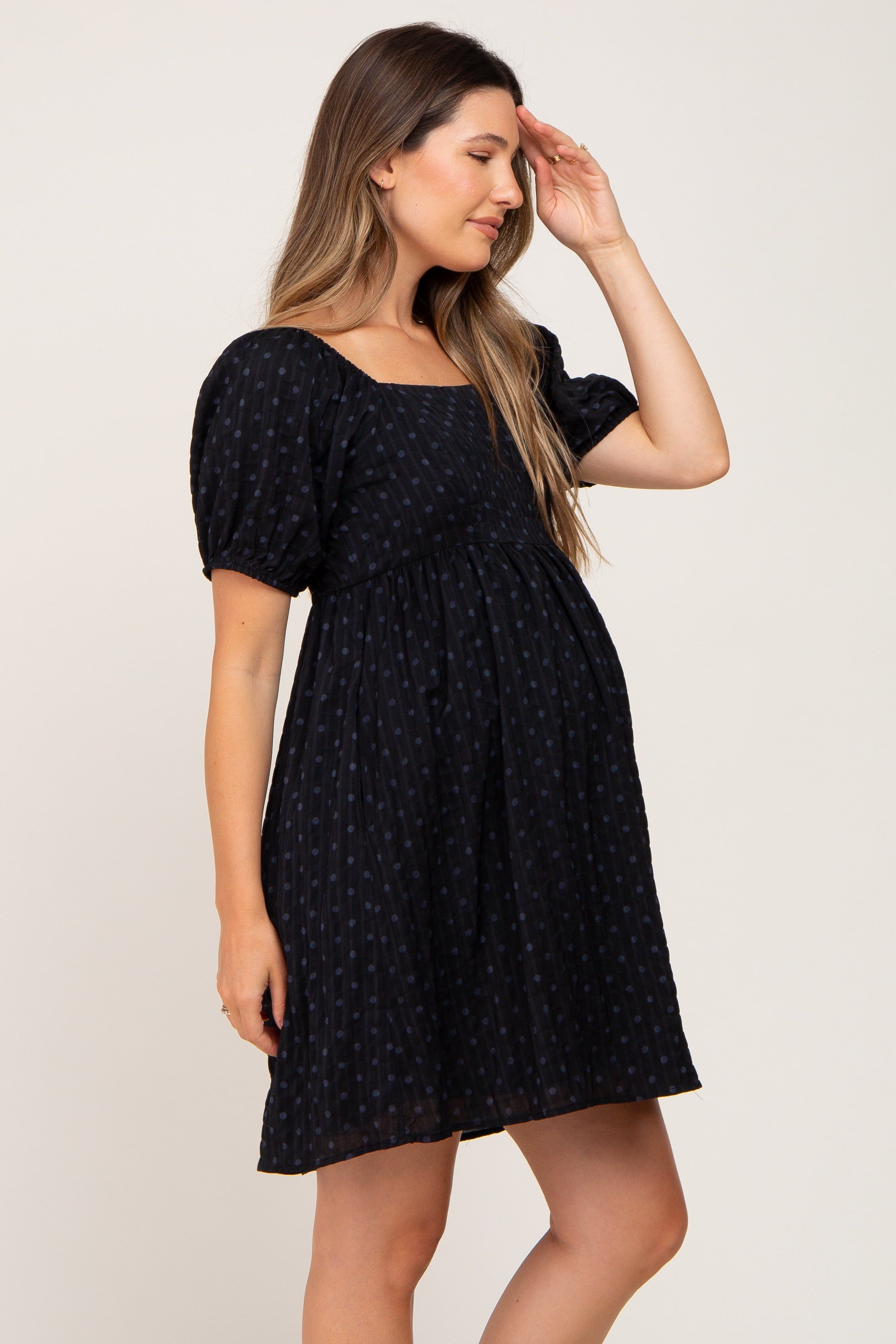 Black Polka Dot Square Neck Maternity Dress sold by Pinkblush product image thumbnail 3