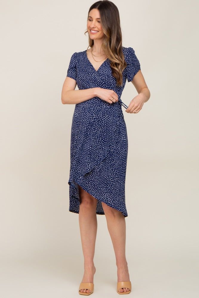 Navy Polka Dot Maternity/Nursing Wrap Dress sold by Pinkblush product image thumbnail 5