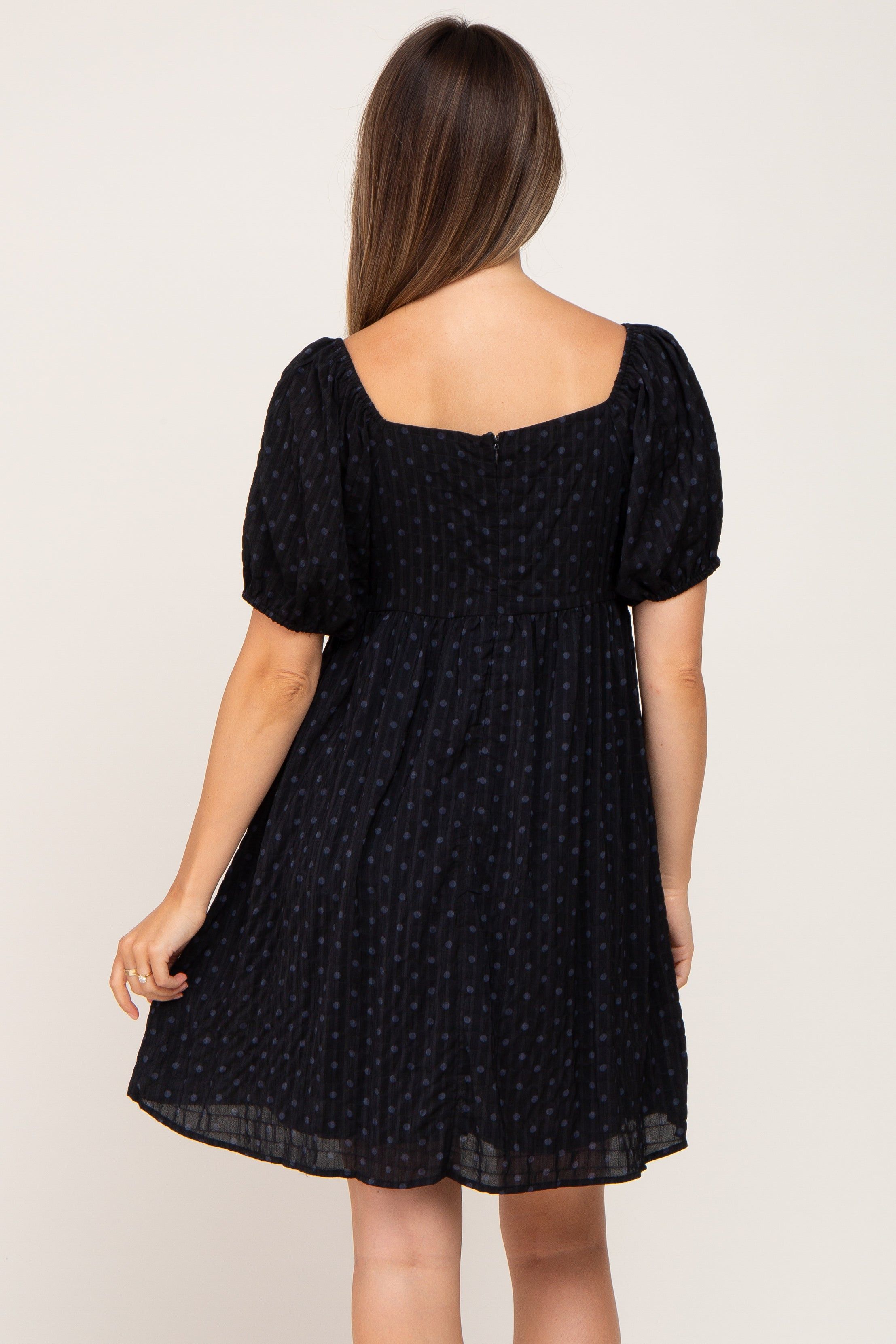Black Polka Dot Square Neck Maternity Dress sold by Pinkblush product image thumbnail 4