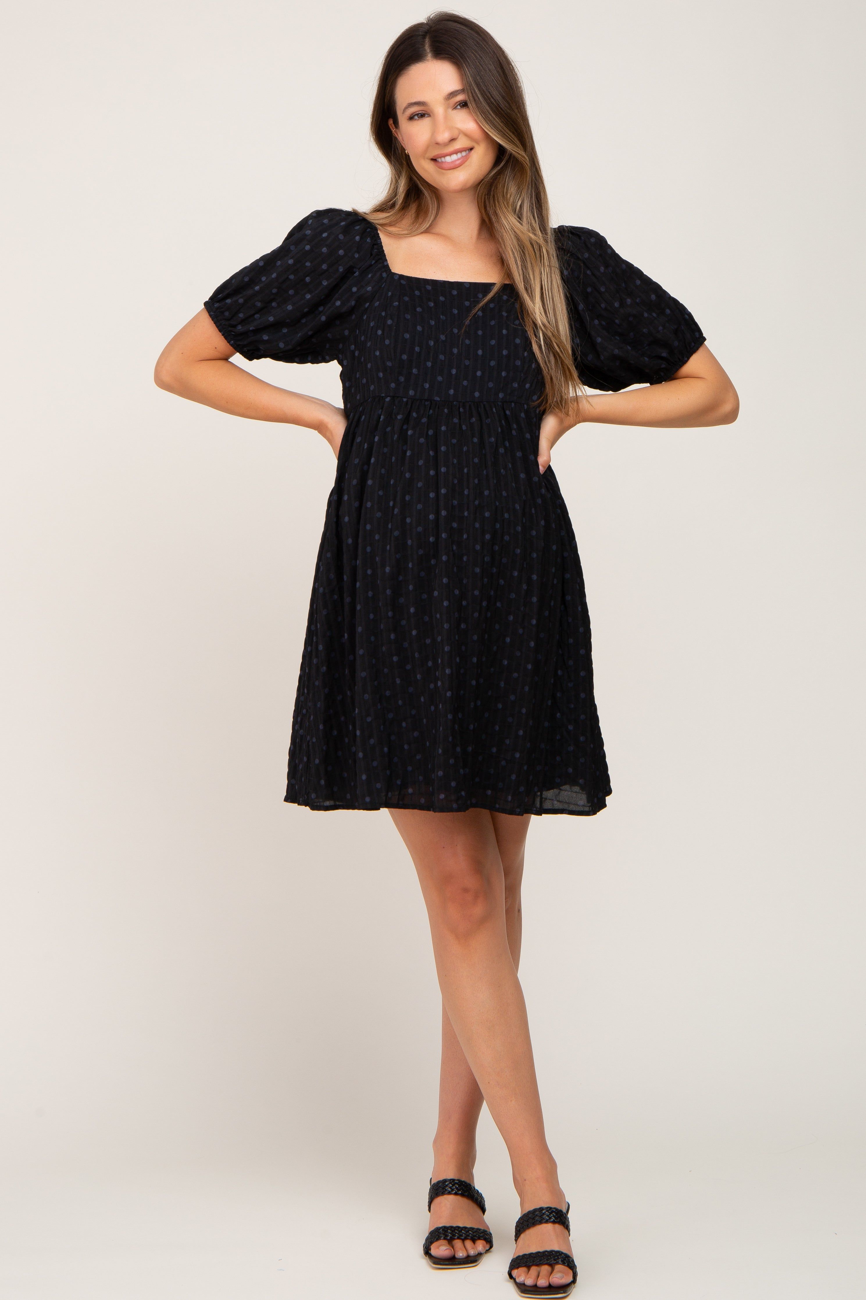 Black Polka Dot Square Neck Maternity Dress sold by Pinkblush