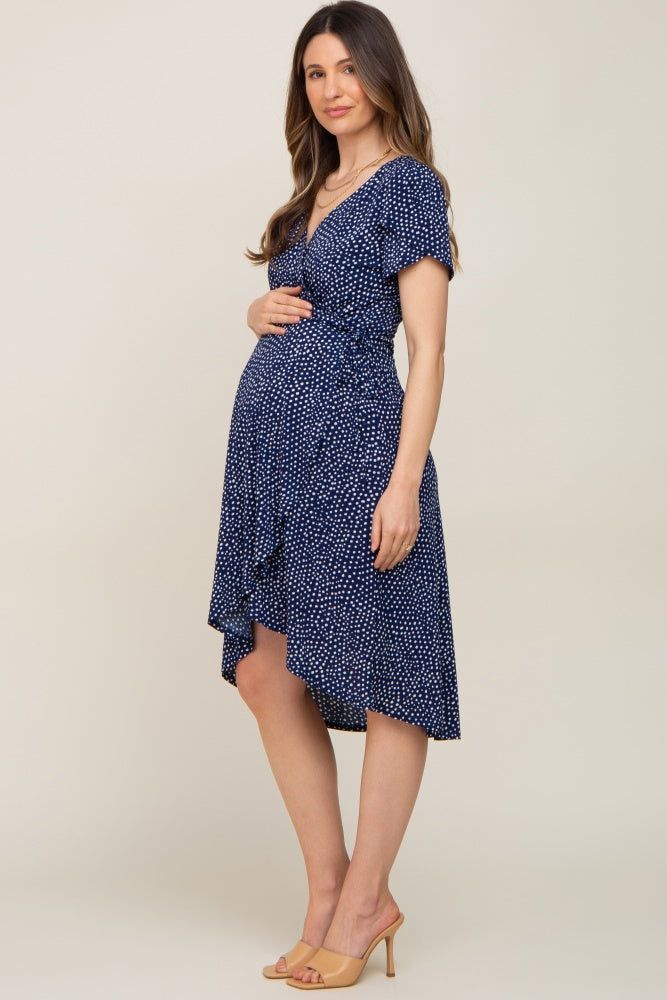 Navy Polka Dot Maternity/Nursing Wrap Dress sold by Pinkblush product image thumbnail 3