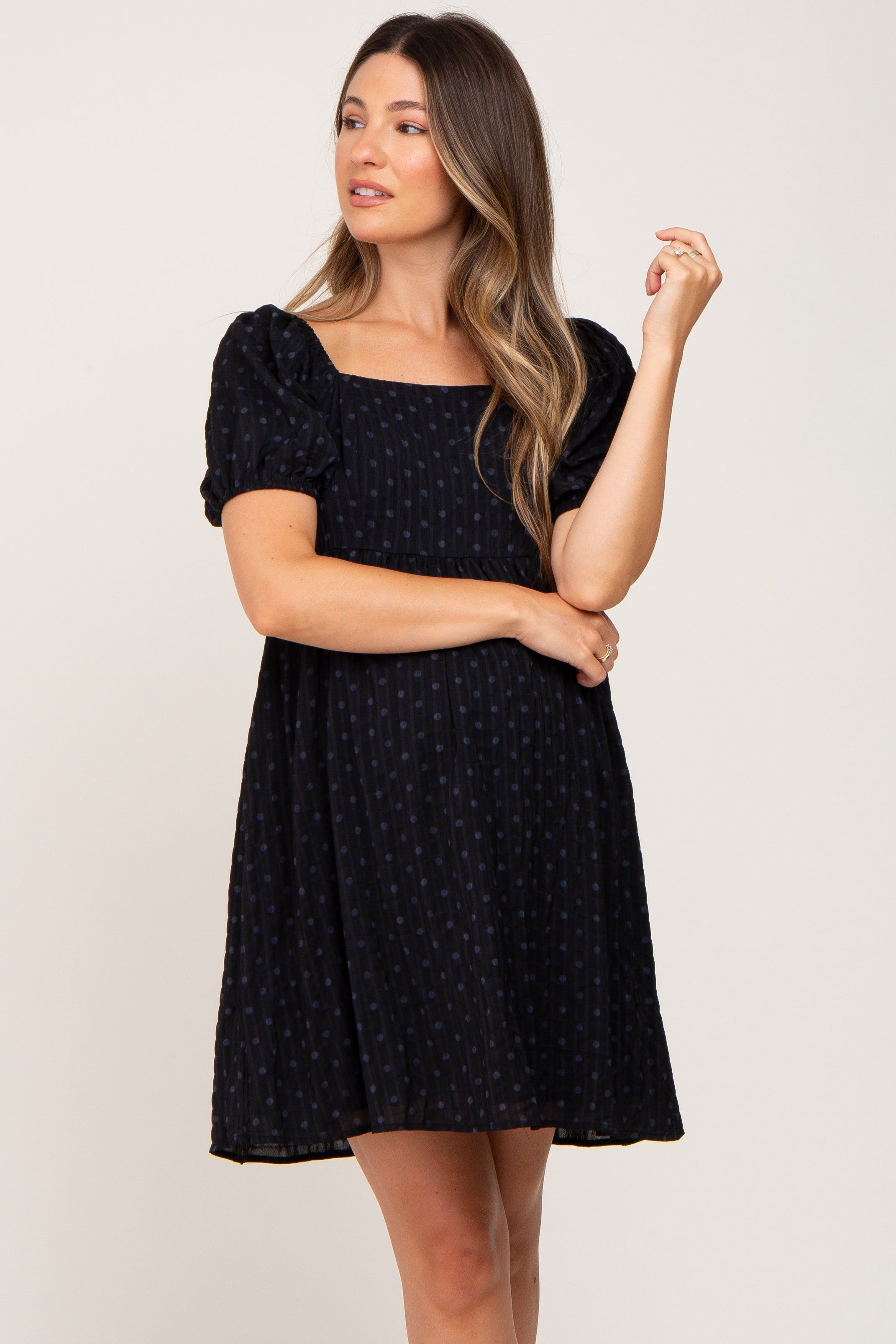 Black Polka Dot Square Neck Maternity Dress sold by Pinkblush product image thumbnail 2