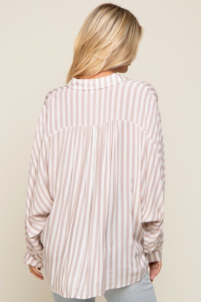 Taupe Striped Button Up Dolman Sleeve Top sold by Pinkblush product image thumbnail 3