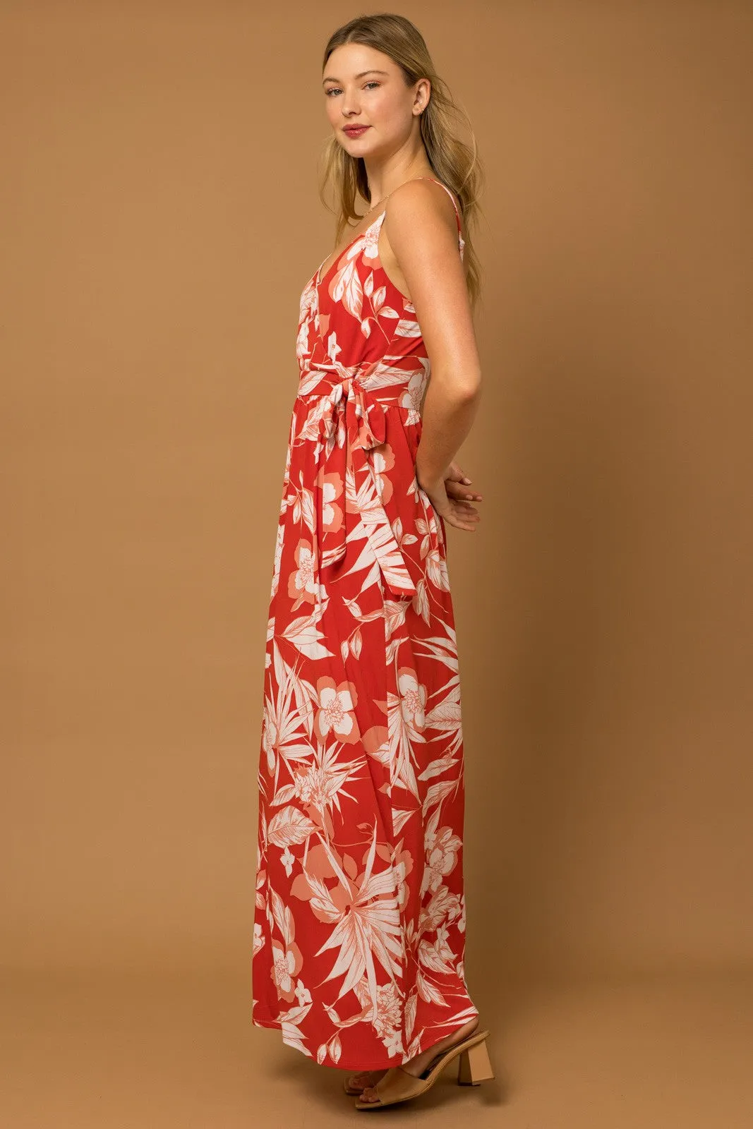 Red Floral Palm Print Wrap Maxi Dress sold by Pinkblush product image thumbnail 2
