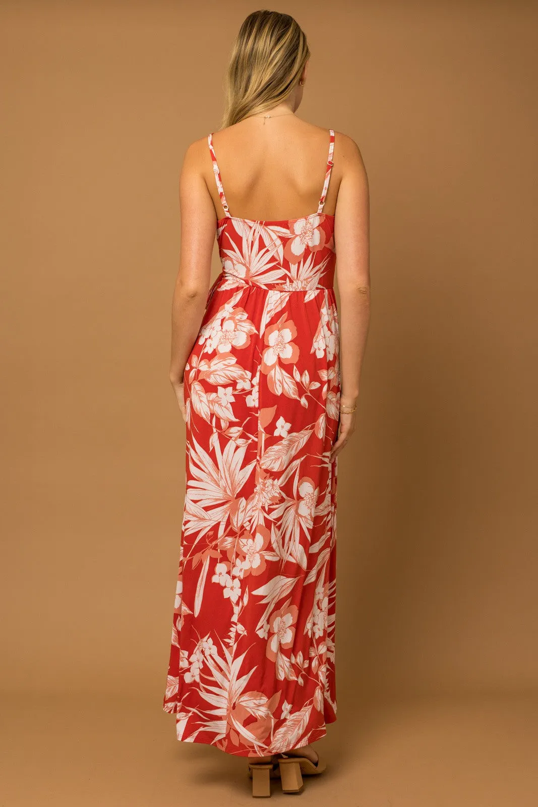 Red Floral Palm Print Wrap Maxi Dress sold by Pinkblush product image thumbnail 3