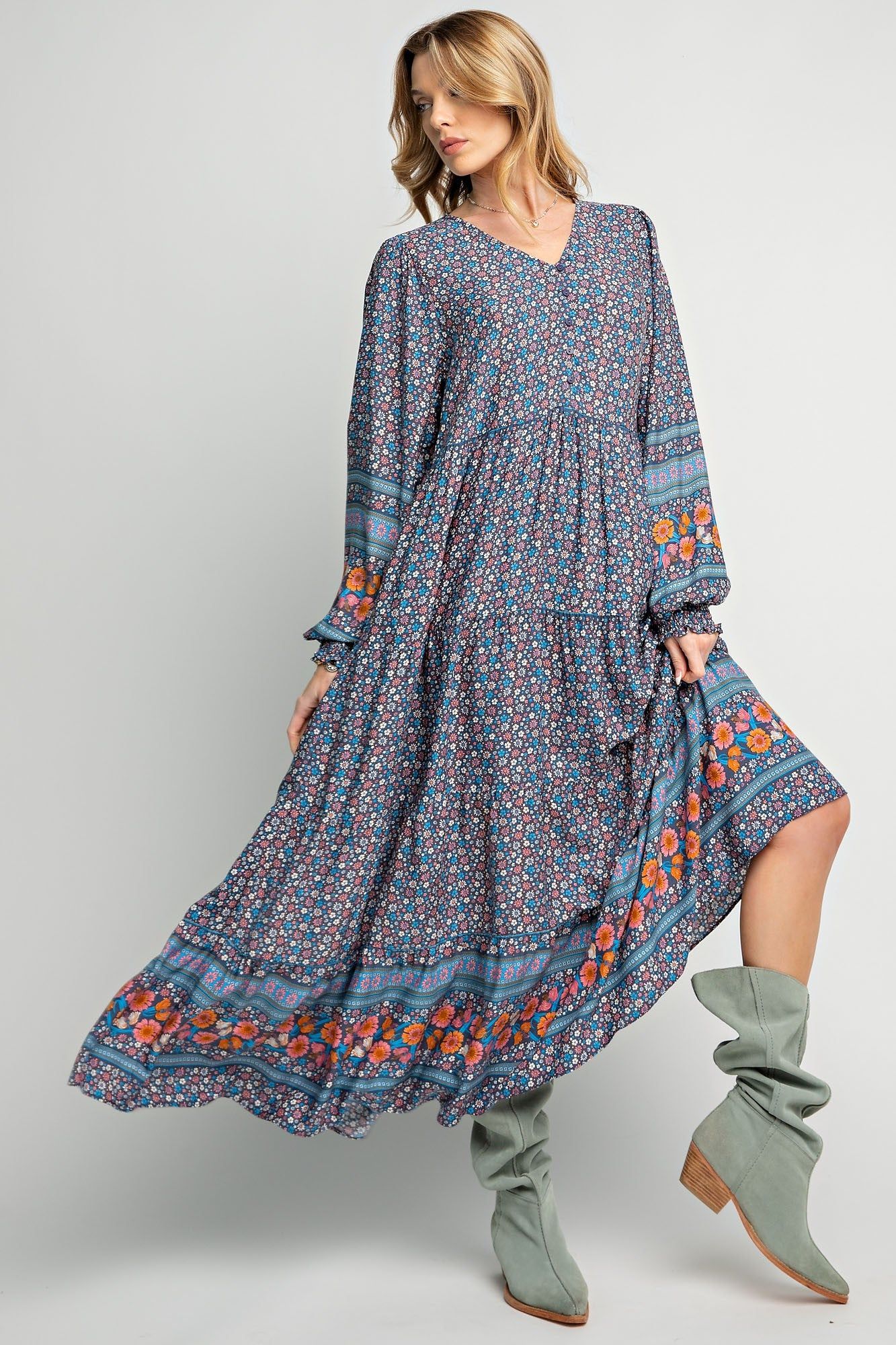 Faded Navy Floral Printed Maxi Dress sold by Pinkblush product image thumbnail 2