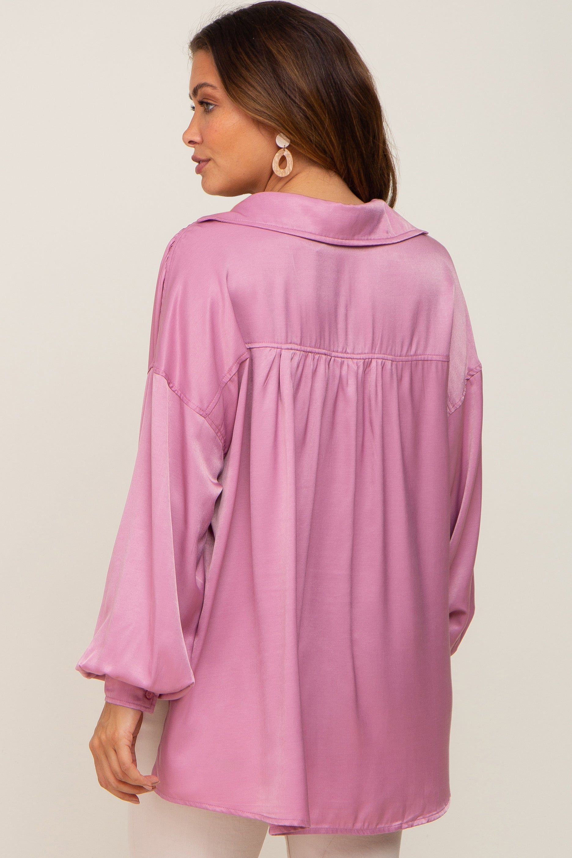 Mauve Silk Collared V-Neck Long Sleeve Maternity Blouse sold by Pinkblush product image thumbnail 3