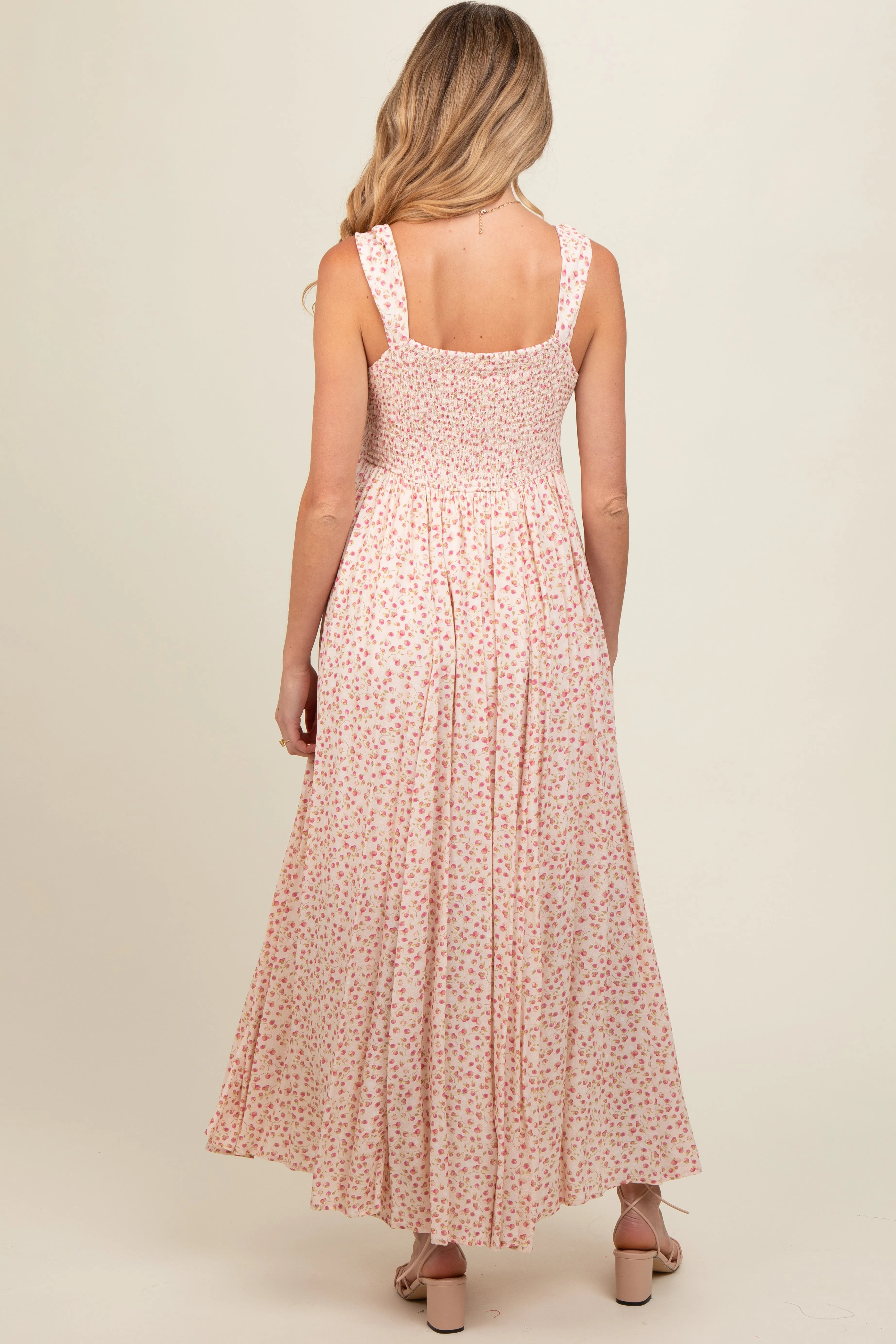 Peach Floral Button Down Maternity Maxi Dress sold by Pinkblush product image thumbnail 4