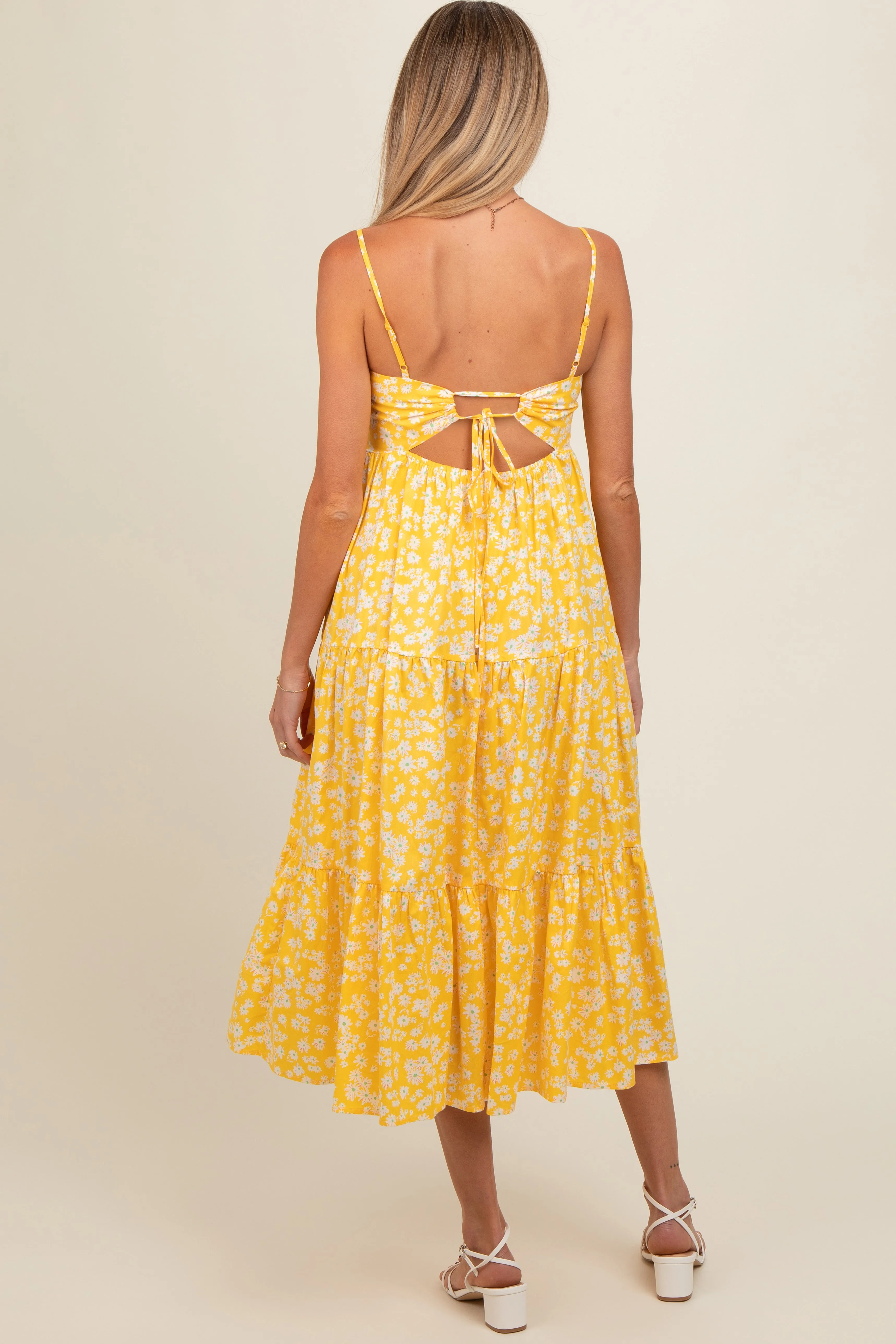 Yellow Floral Cutout Tie Back Maternity Midi Dress sold by Pinkblush product image thumbnail 4