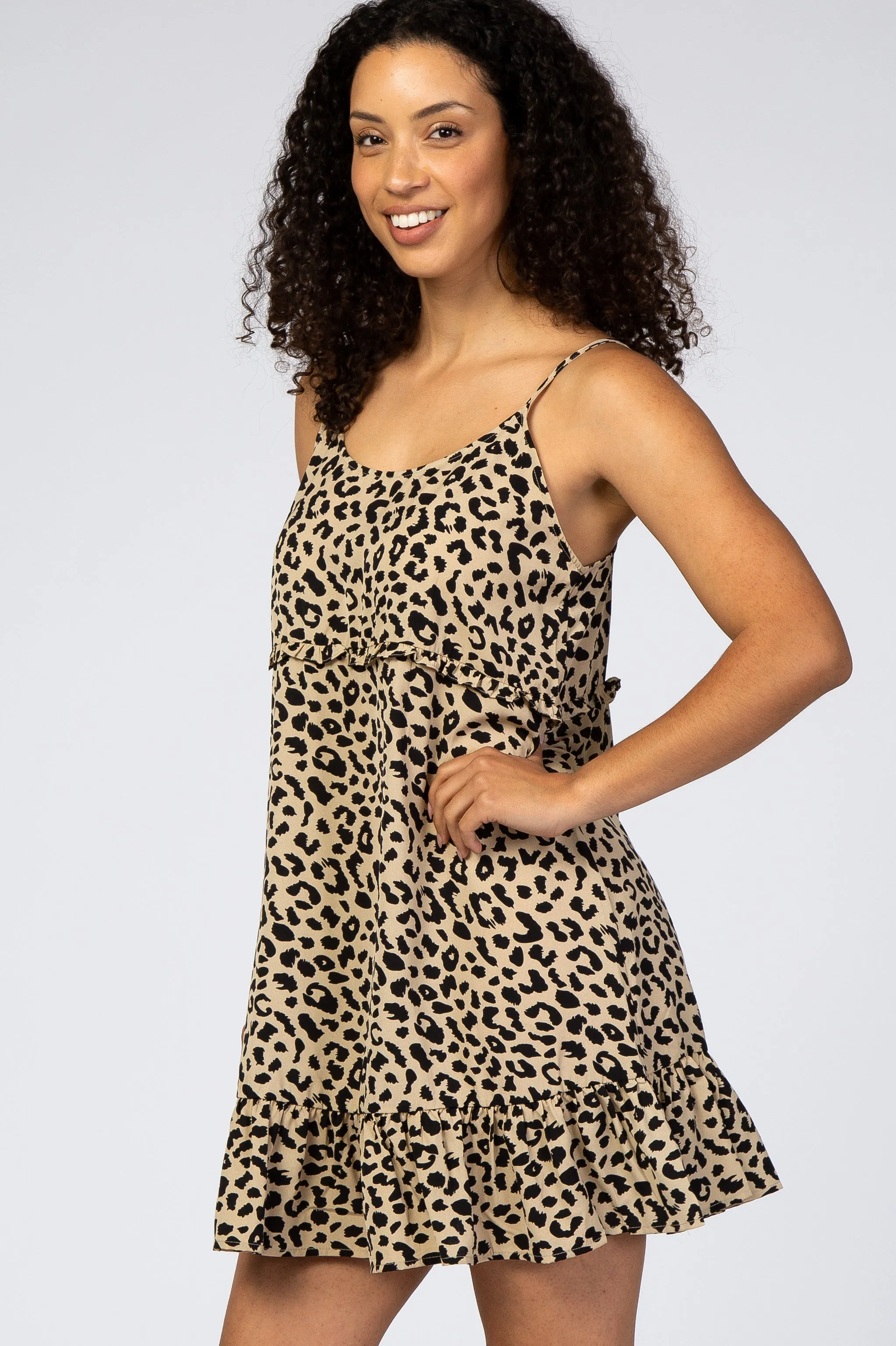 Taupe Leopard Print Sleeveless Mini Dress sold by Pinkblush product image thumbnail 2