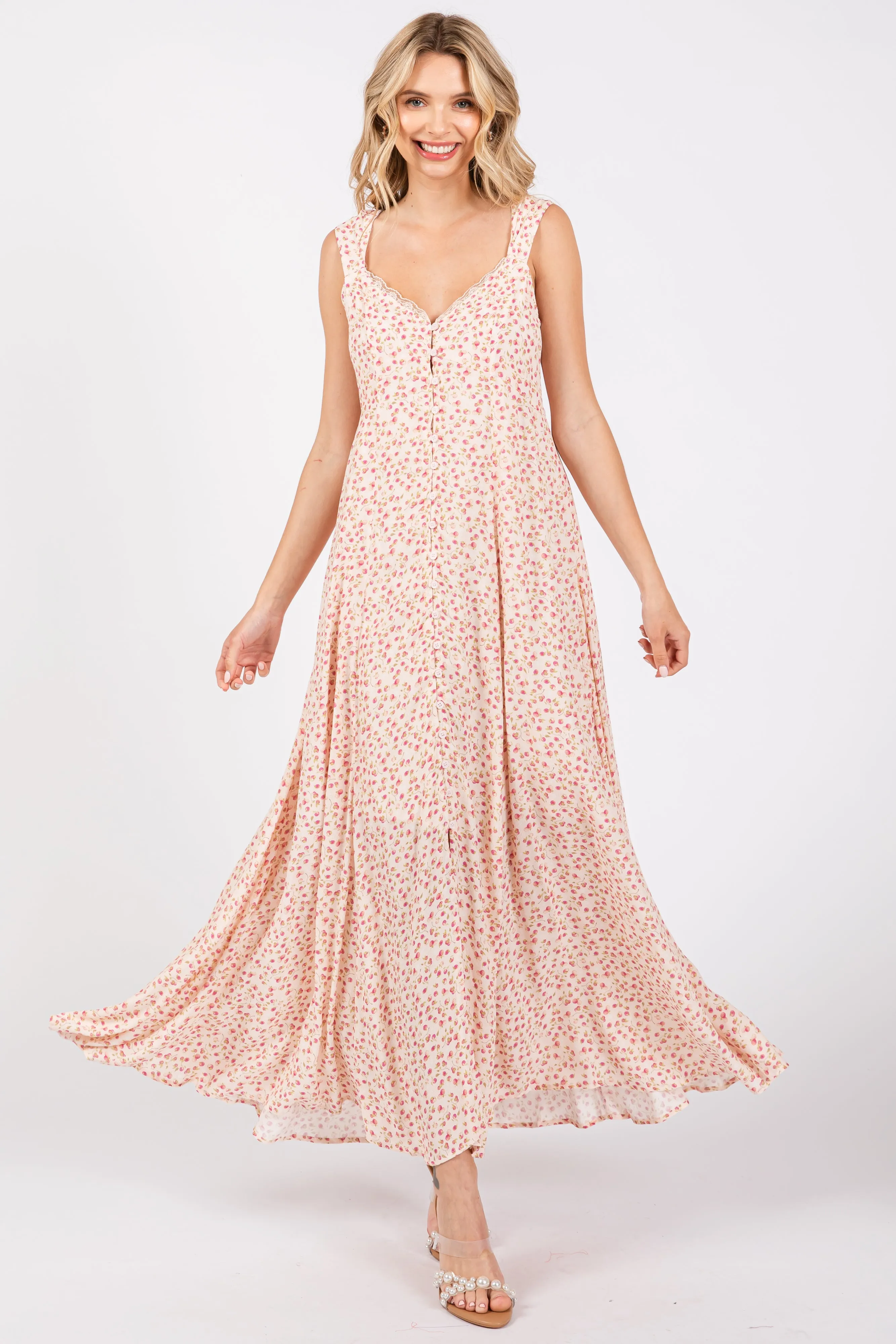 Peach Floral Button Down Maternity Maxi Dress sold by Pinkblush product image thumbnail 5