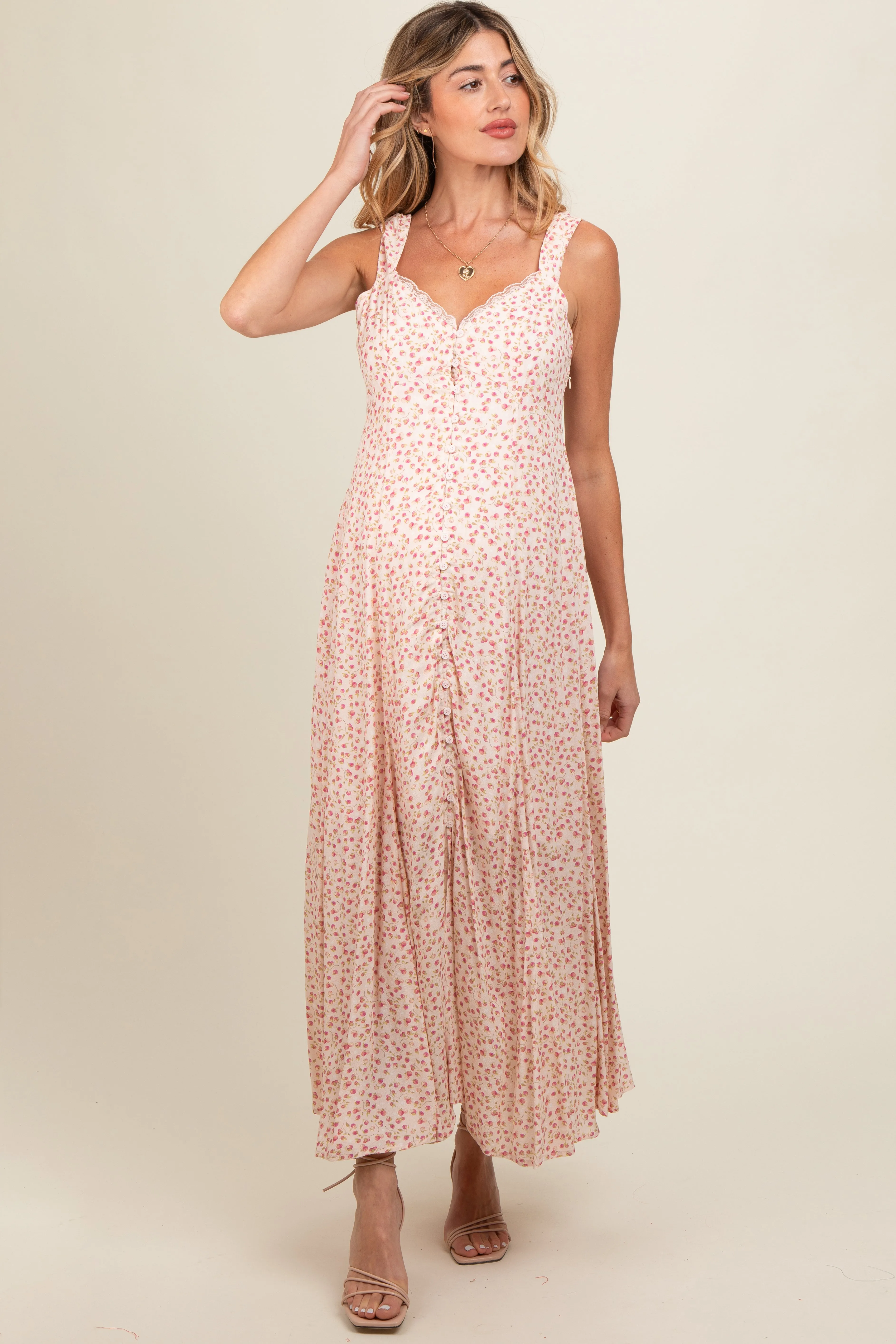 Peach Floral Button Down Maternity Maxi Dress sold by Pinkblush product image thumbnail 2
