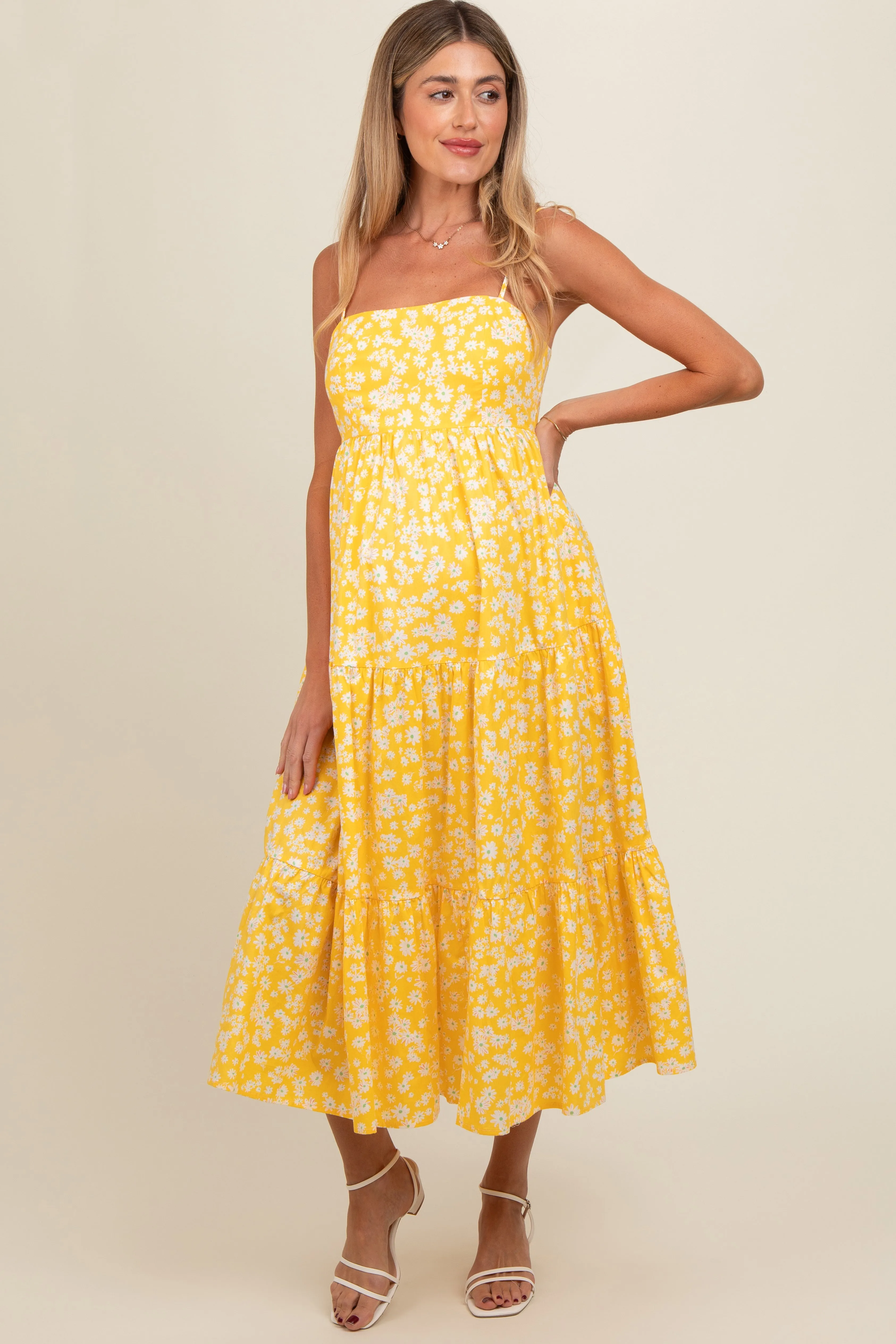 Yellow Floral Cutout Tie Back Maternity Midi Dress sold by Pinkblush product image thumbnail 2