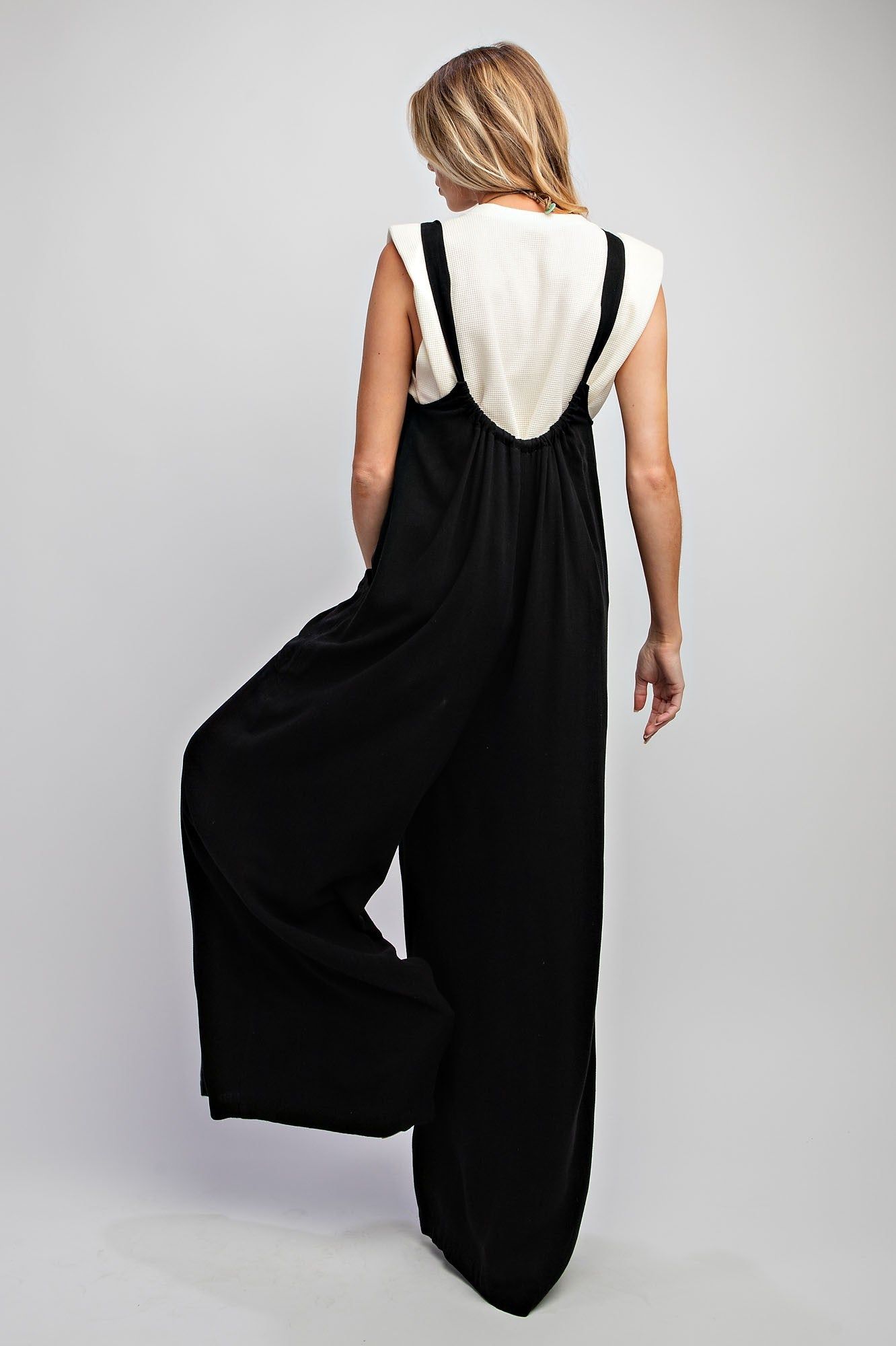 Black Linen Wide Leg Jumpsuit Pants sold by Pinkblush product image thumbnail 3