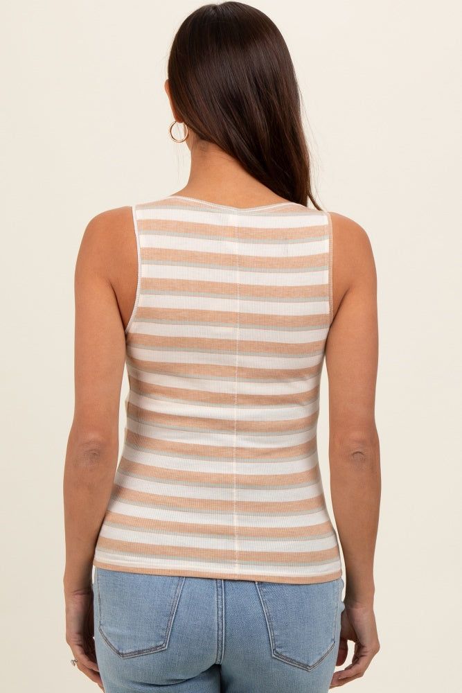 Taupe Striped Ribbed Sleeveless Maternity Top sold by Pinkblush product image thumbnail 4
