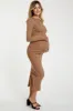 Mocha Exposed Seams Top and Skirt Maternity Set sold by Pinkblush