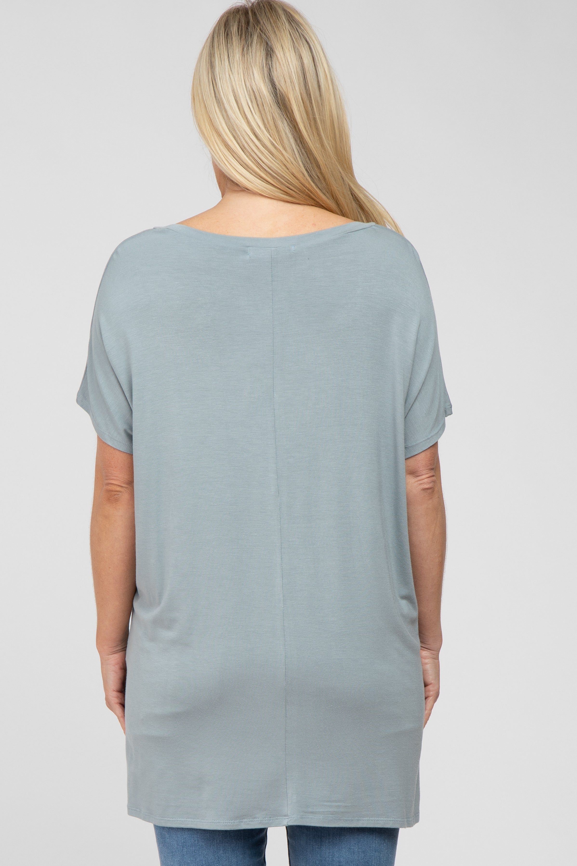 Blue V-Neck Oversized Maternity Short Sleeve Top sold by Pinkblush product image thumbnail 3