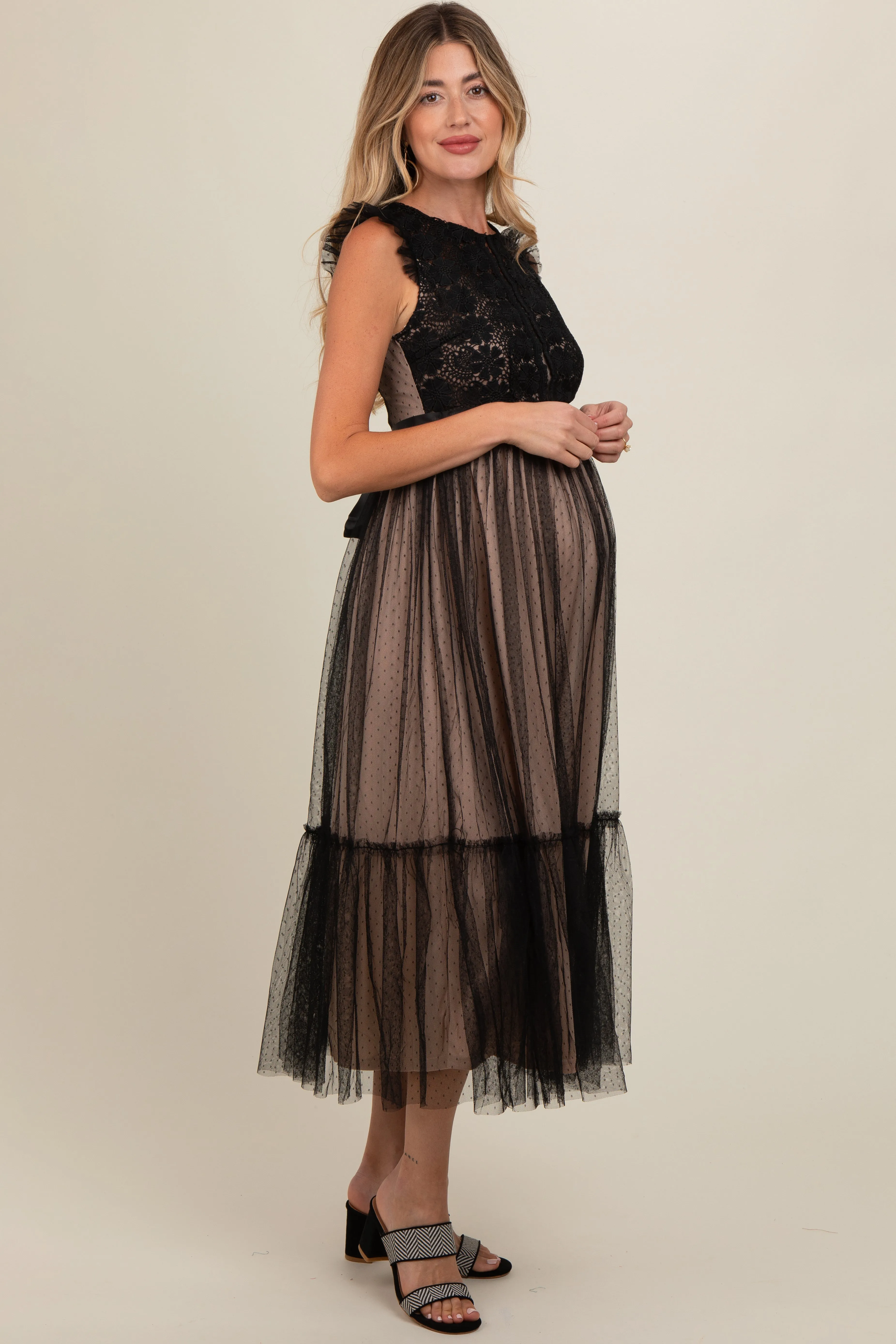 Black Lace Contrast Tulle Maternity Maxi Dress sold by Pinkblush product image thumbnail 4
