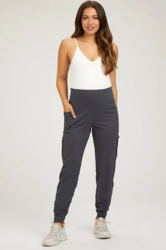 Charcoal Cargo Pocket Maternity Jogger Pants sold by Pinkblush