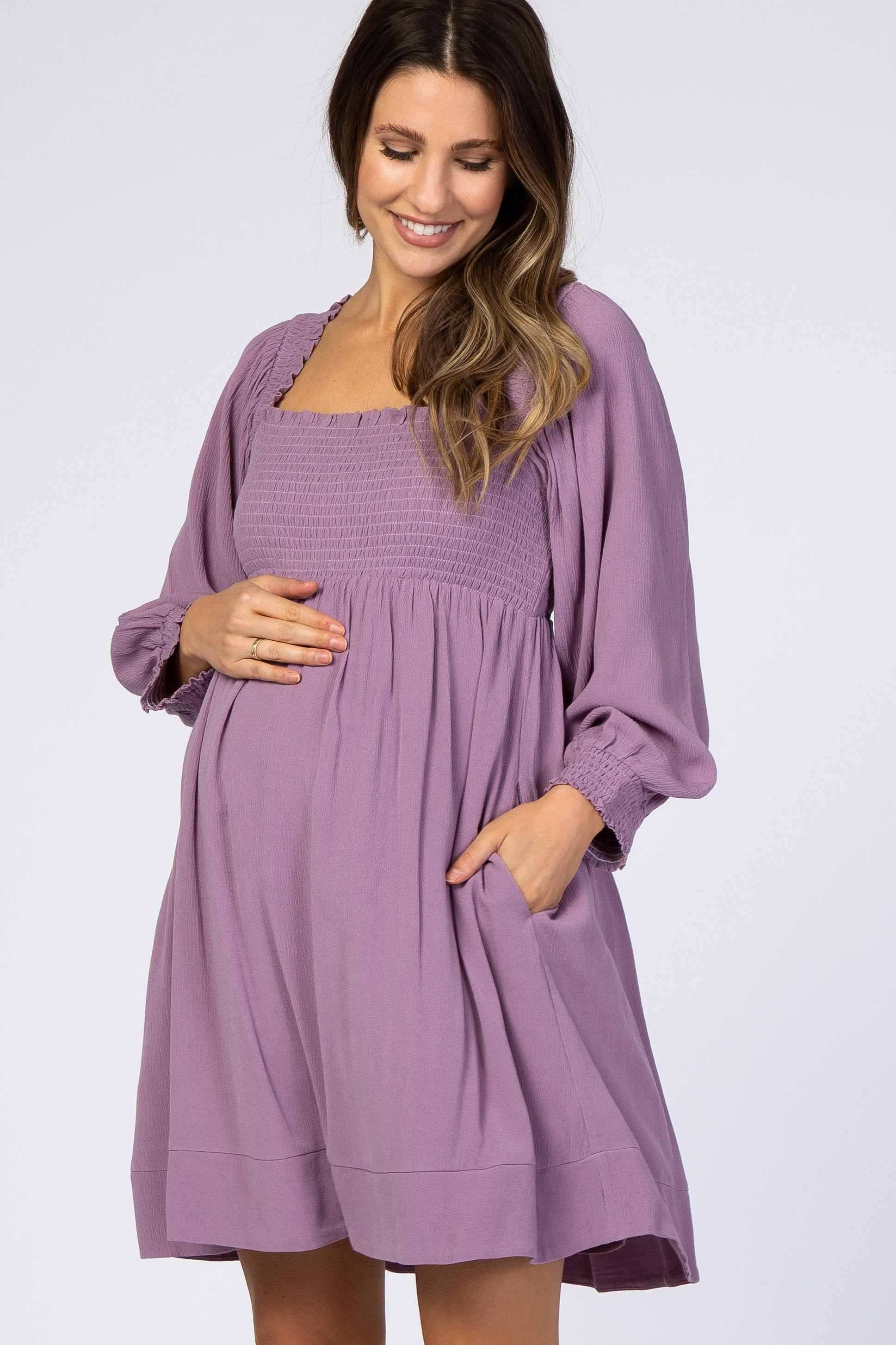 Light Purple Smocked Maternity Mini Dress sold by Pinkblush product image thumbnail 5