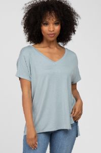 Blue V-Neck Oversized Maternity Short Sleeve Top sold by Pinkblush