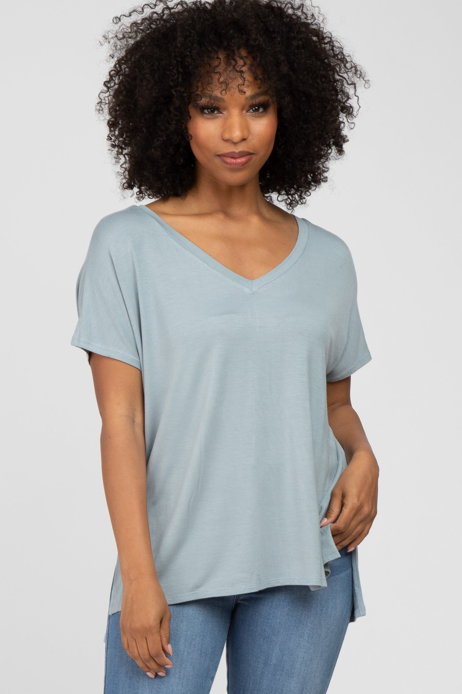 Blue V-Neck Oversized Maternity Short Sleeve Top sold by Pinkblush product image thumbnail 5