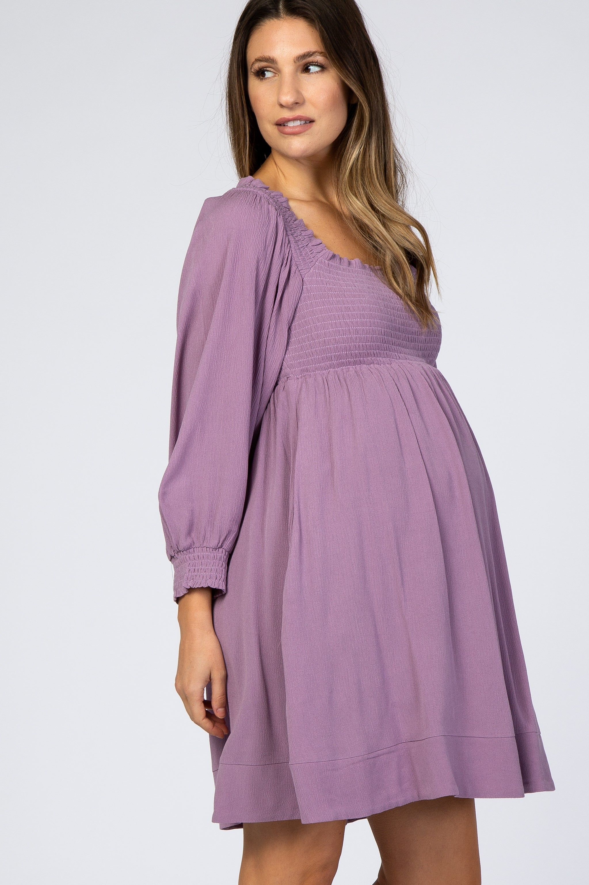 Light Purple Smocked Maternity Mini Dress sold by Pinkblush product image thumbnail 2