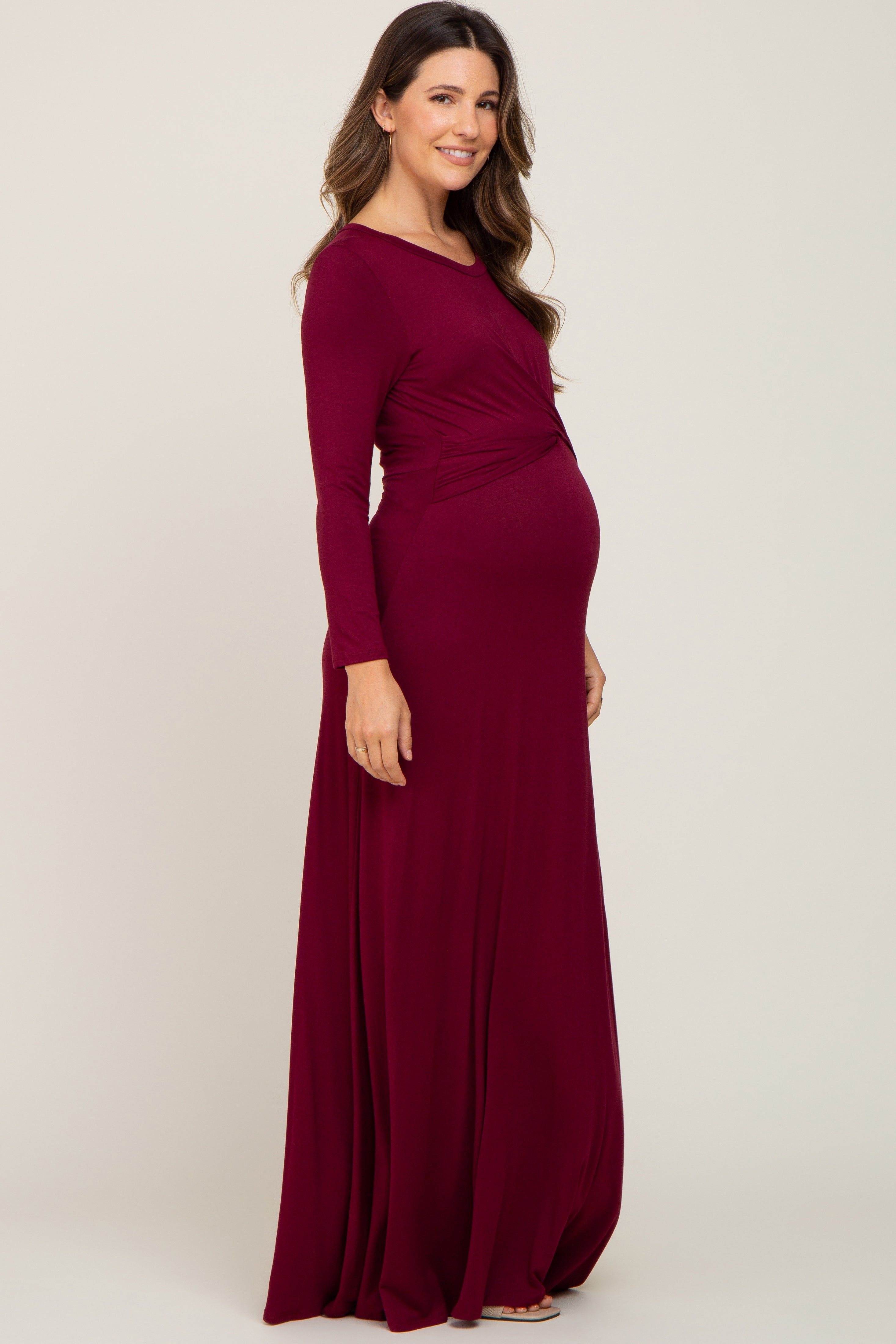 Burgundy Twisted Waist Maternity Maxi Dress sold by Pinkblush product image thumbnail 2