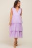 Lavender Sleeveless Tiered Tie Strap Tulle Maternity Midi Dress sold by Pinkblush