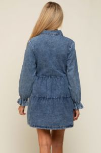 Blue Denim Long Sleeve Tiered Maternity Dress sold by Pinkblush
