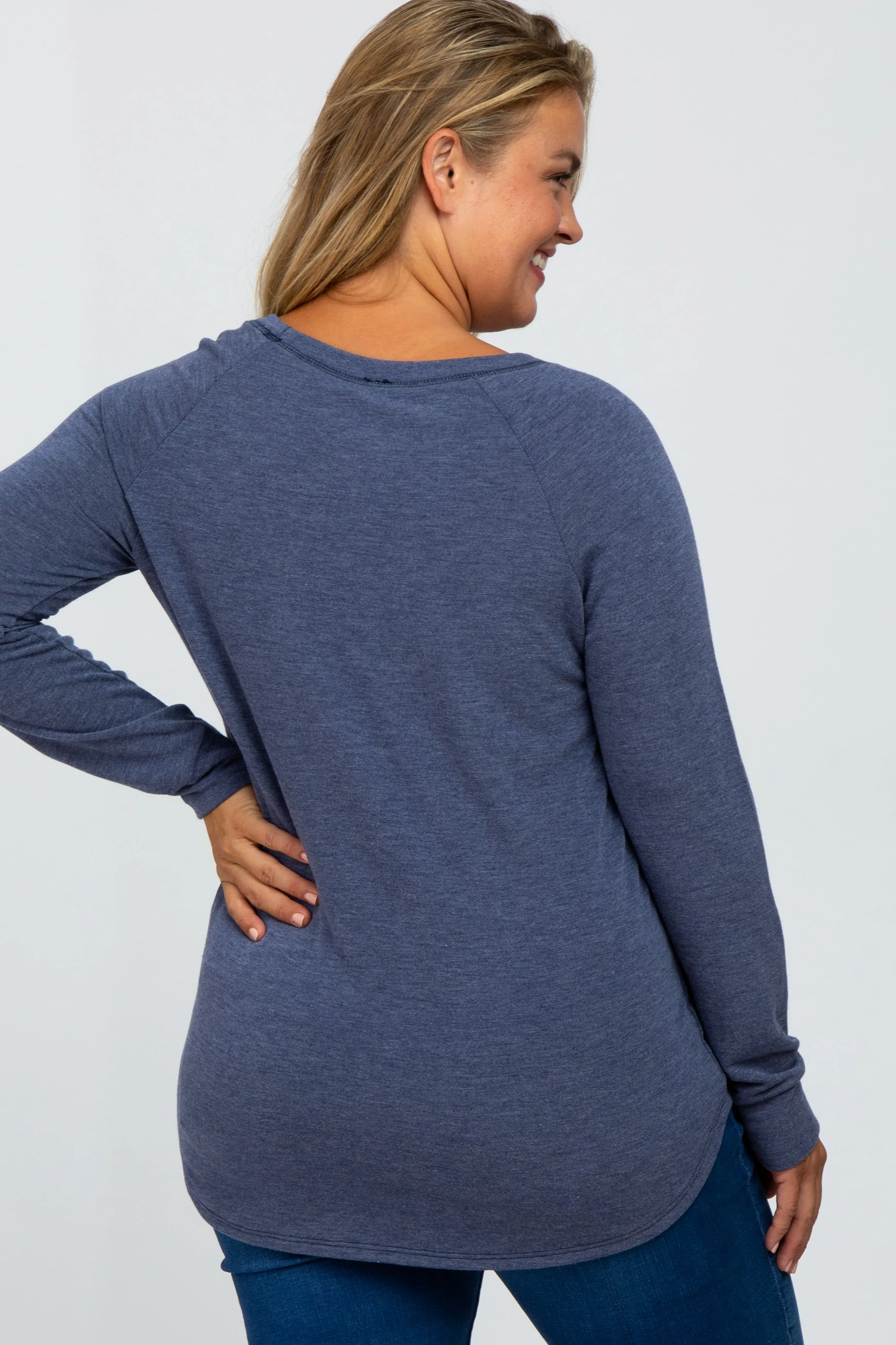 Navy Blue Soft Knit Maternity Plus Long Sleeve Top sold by Pinkblush product image thumbnail 3