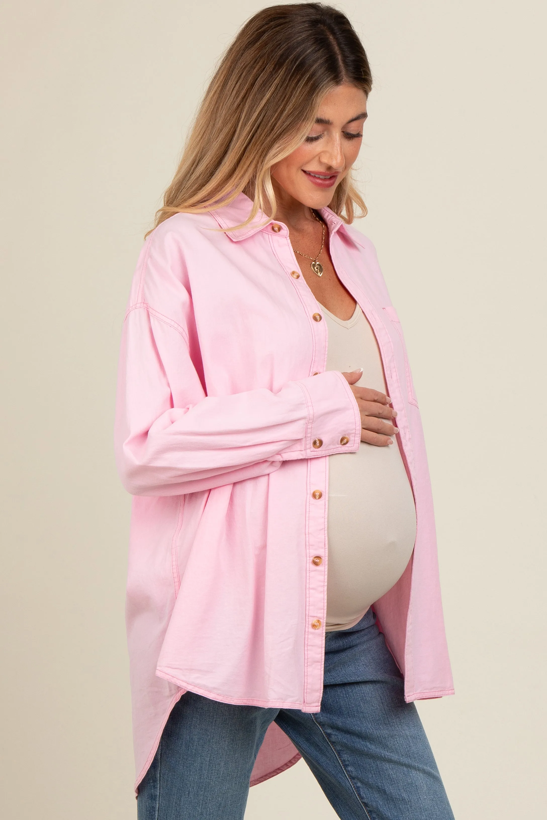 Pink Chambray Button Down Maternity Top sold by Pinkblush product image thumbnail 3