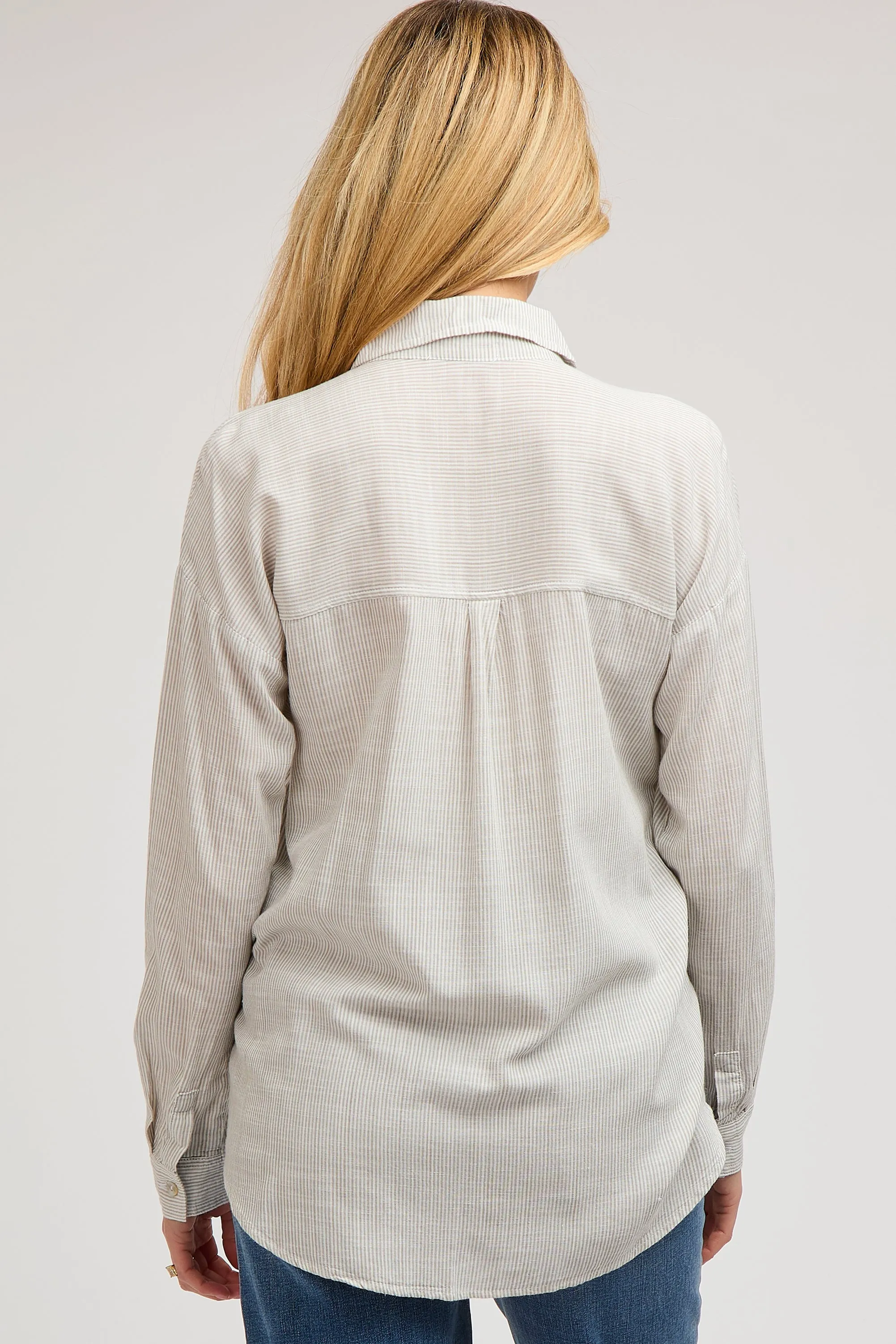 Grey Striped Basic Button Down Maternity Top sold by Pinkblush product image thumbnail 4