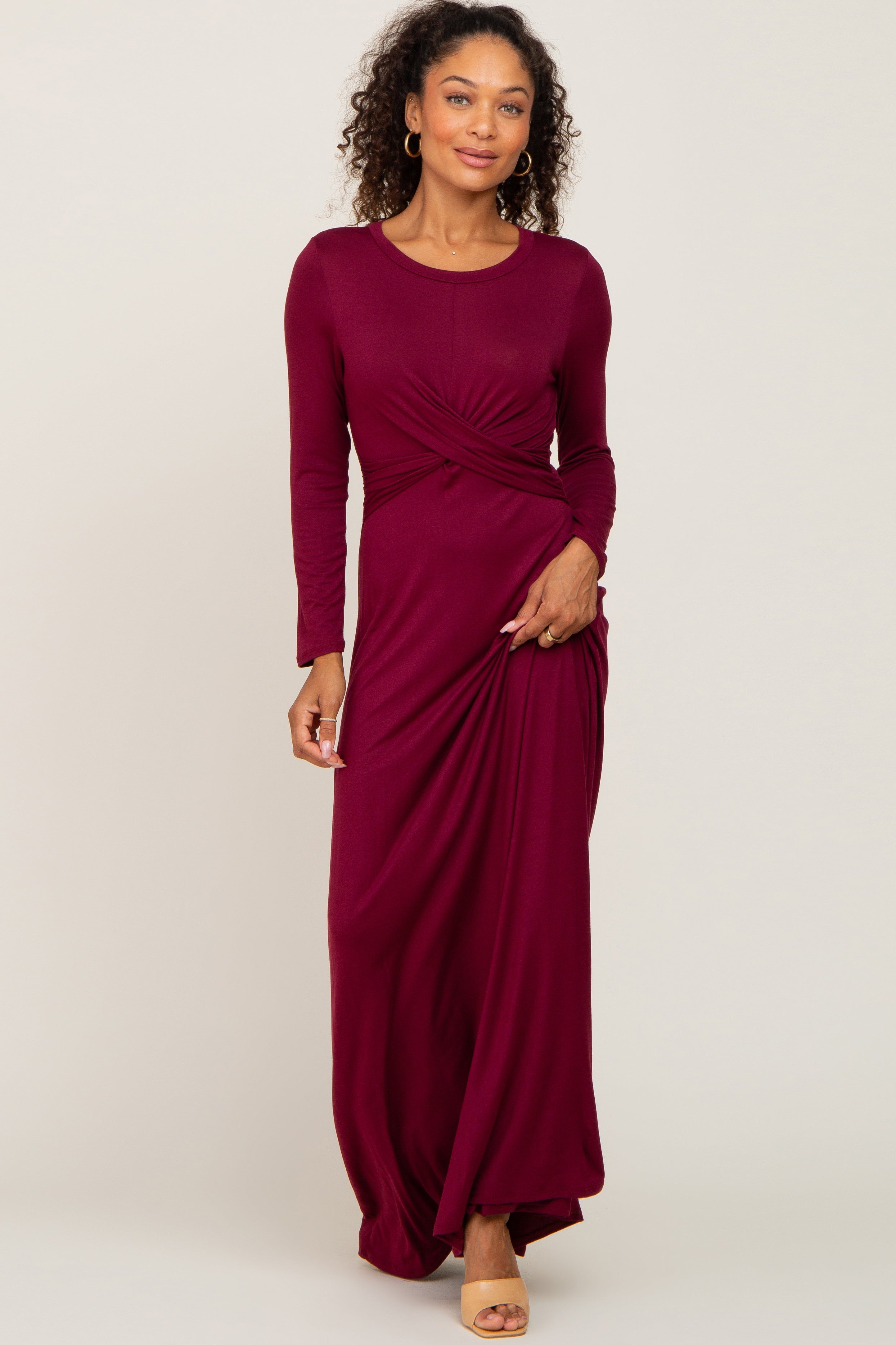 Burgundy Twisted Waist Maternity Maxi Dress sold by Pinkblush product image thumbnail 4