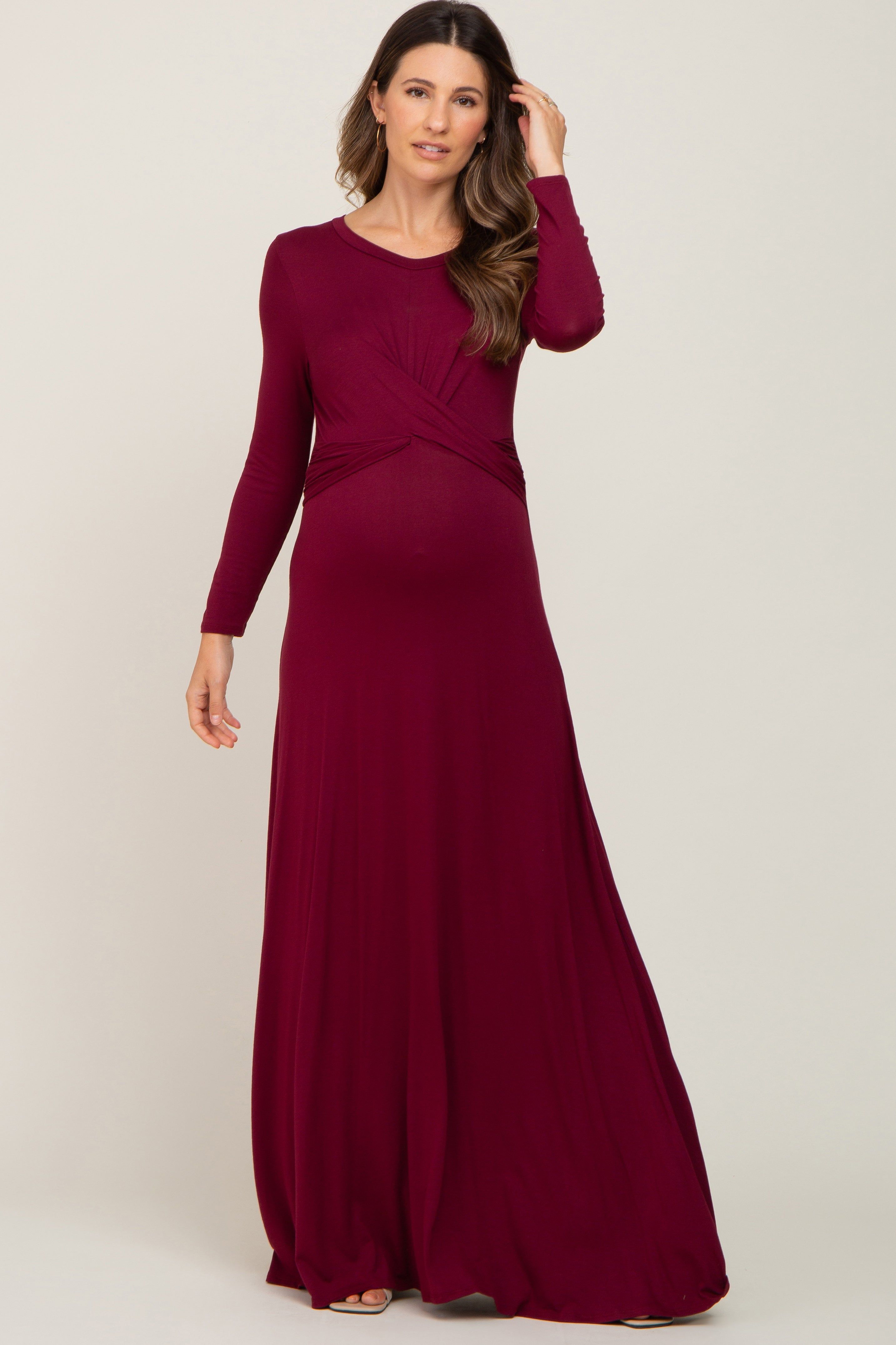 Burgundy Twisted Waist Maternity Maxi Dress sold by Pinkblush