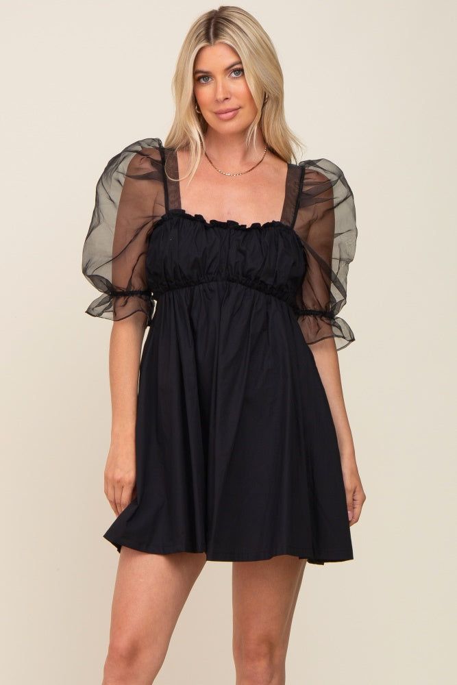 Black Mesh Sleeve Mini Dress sold by Pinkblush