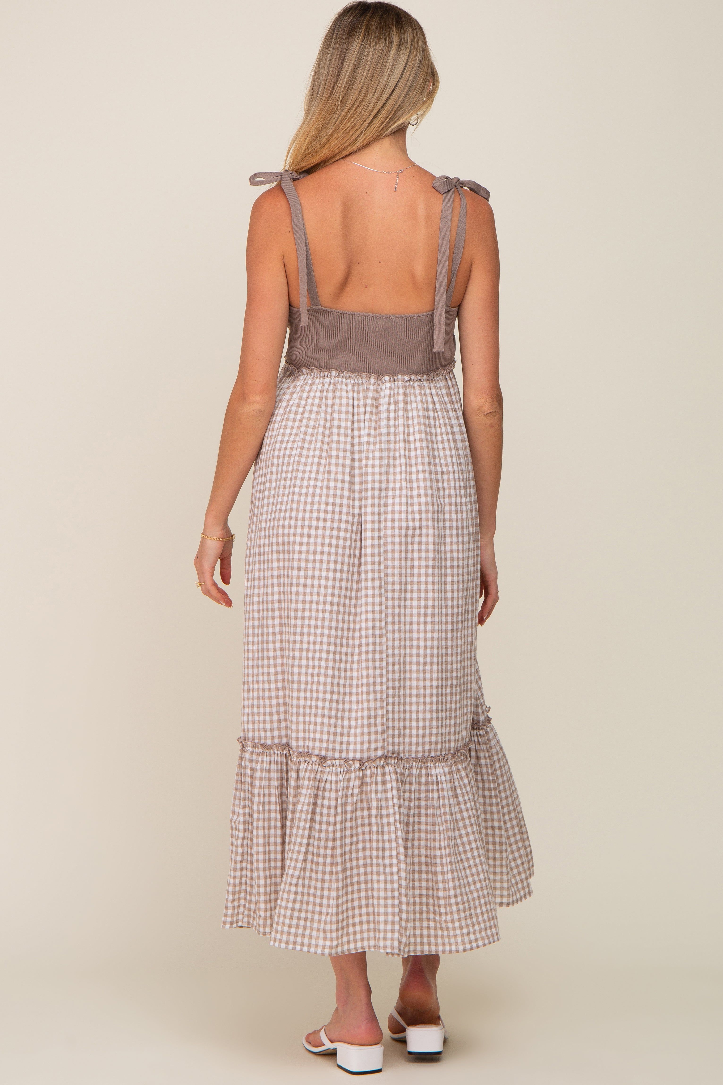 Mocha Gingham Colorblock Maternity Dress sold by Pinkblush product image thumbnail 4