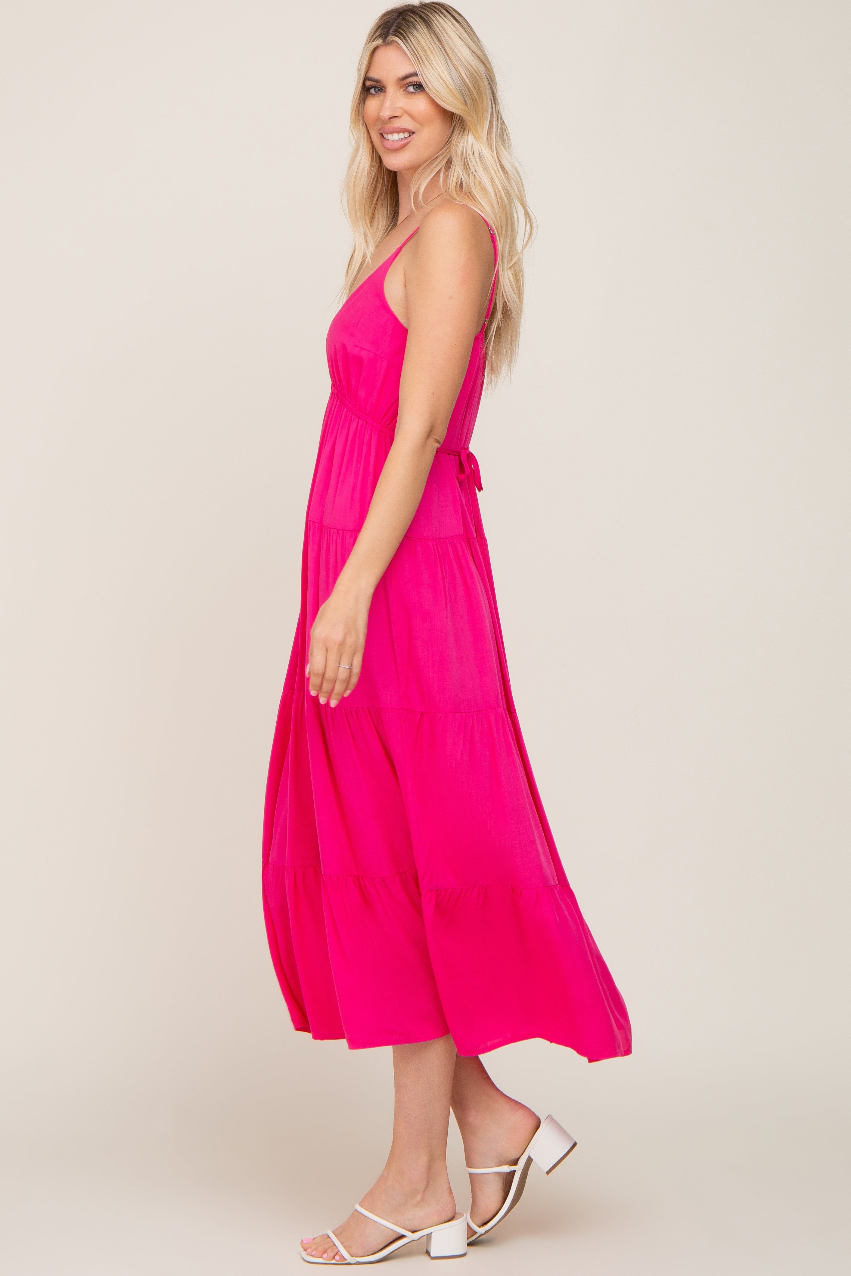 Fuchsia Sleeveless Tiered Midi Dress sold by Pinkblush product image thumbnail 2