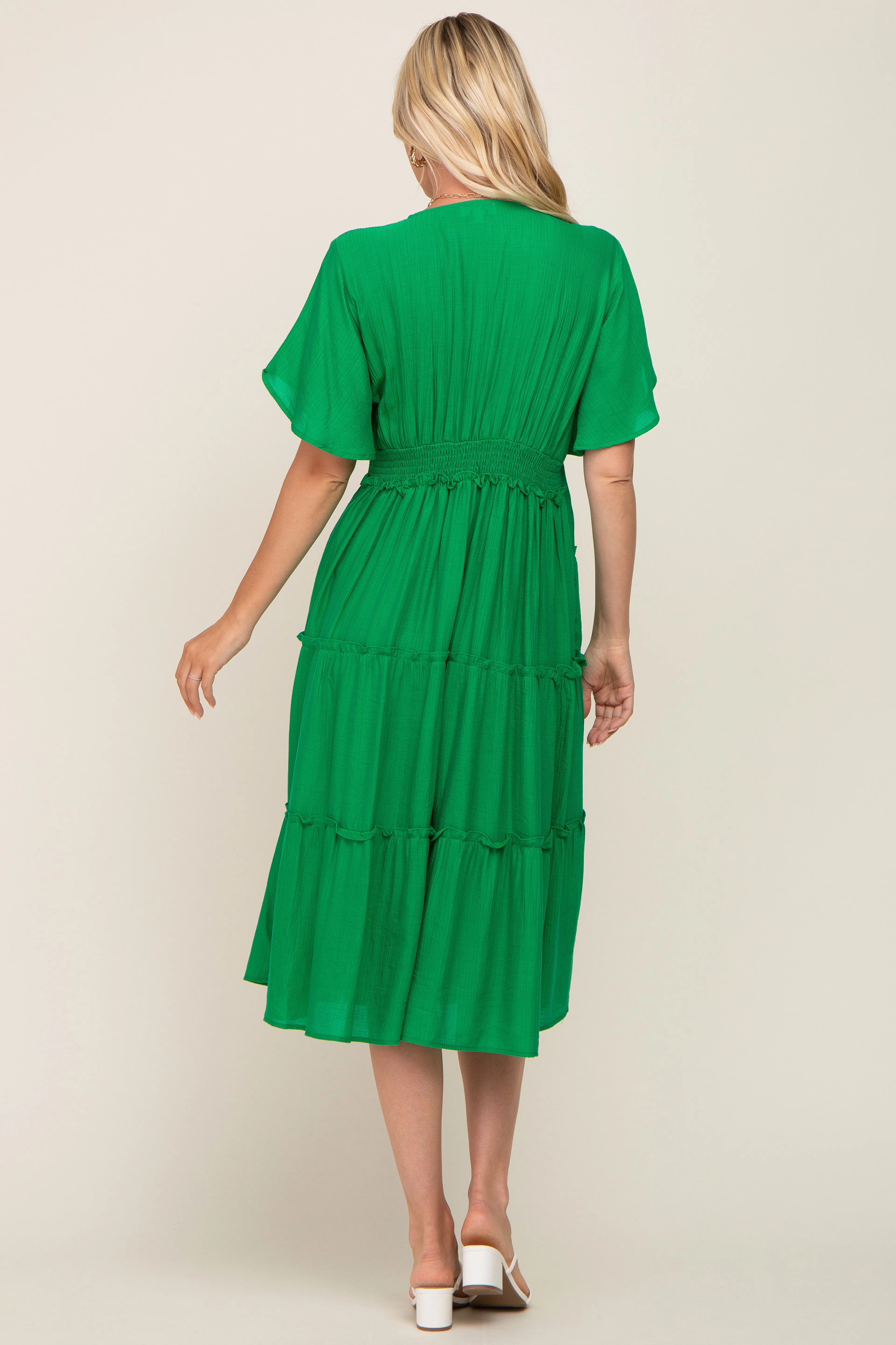 Green Ruffle Tiered V-Neck Midi Dress sold by Pinkblush product image thumbnail 3