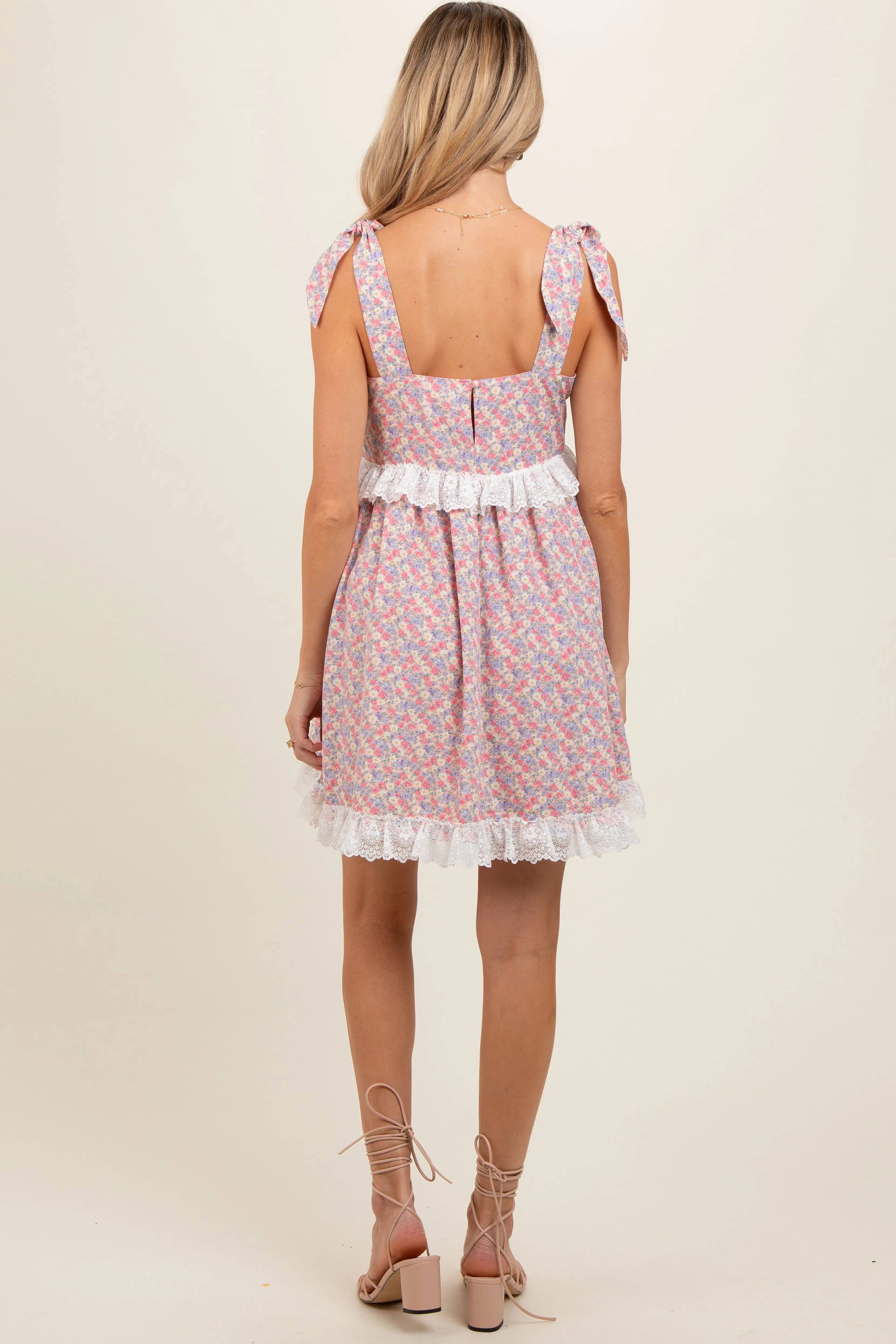 Black Floral Square Neck Shoulder Tie Lace Trim Maternity Dress sold by Pinkblush product image thumbnail 5