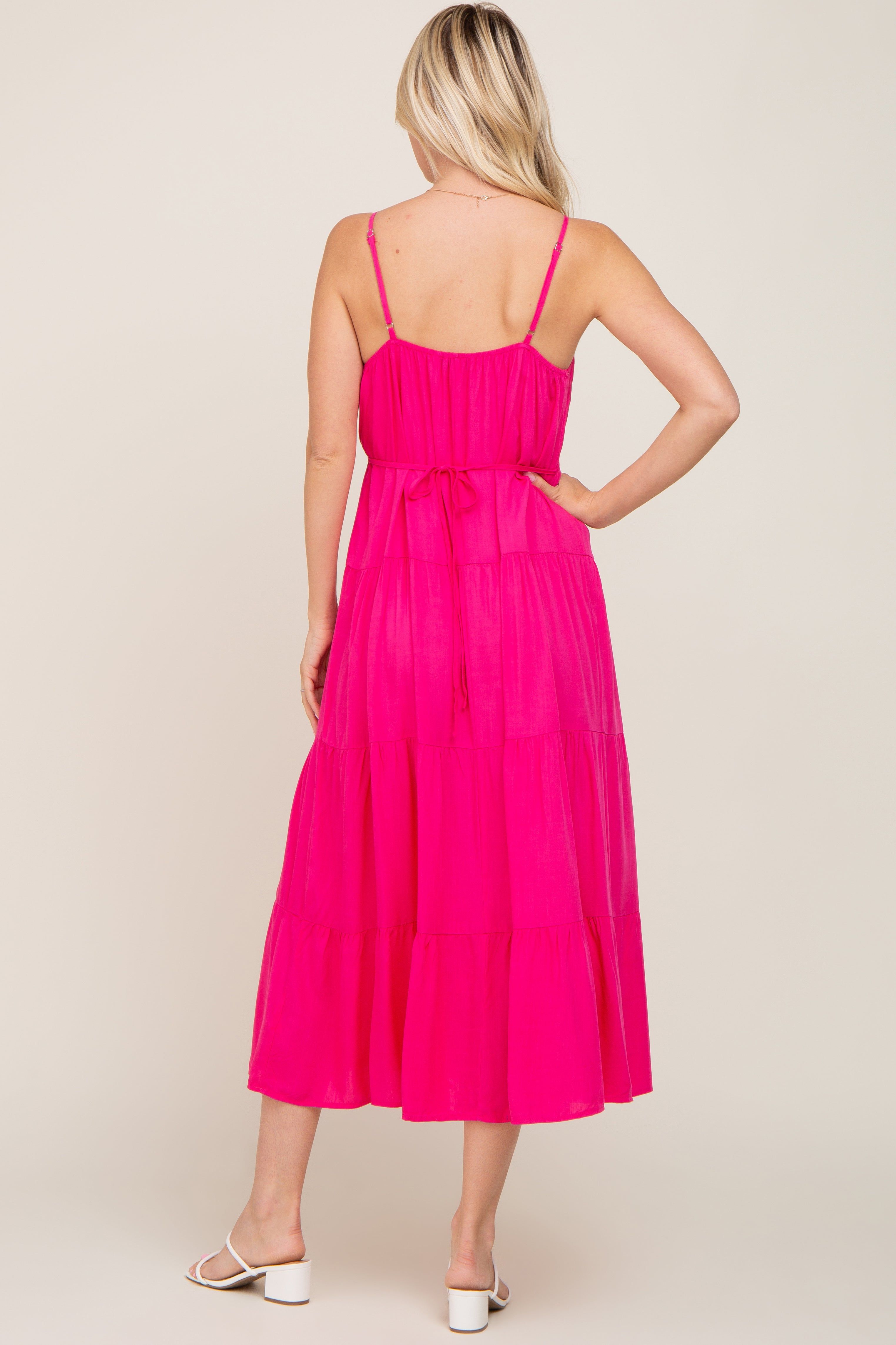 Fuchsia Sleeveless Tiered Midi Dress sold by Pinkblush product image thumbnail 3