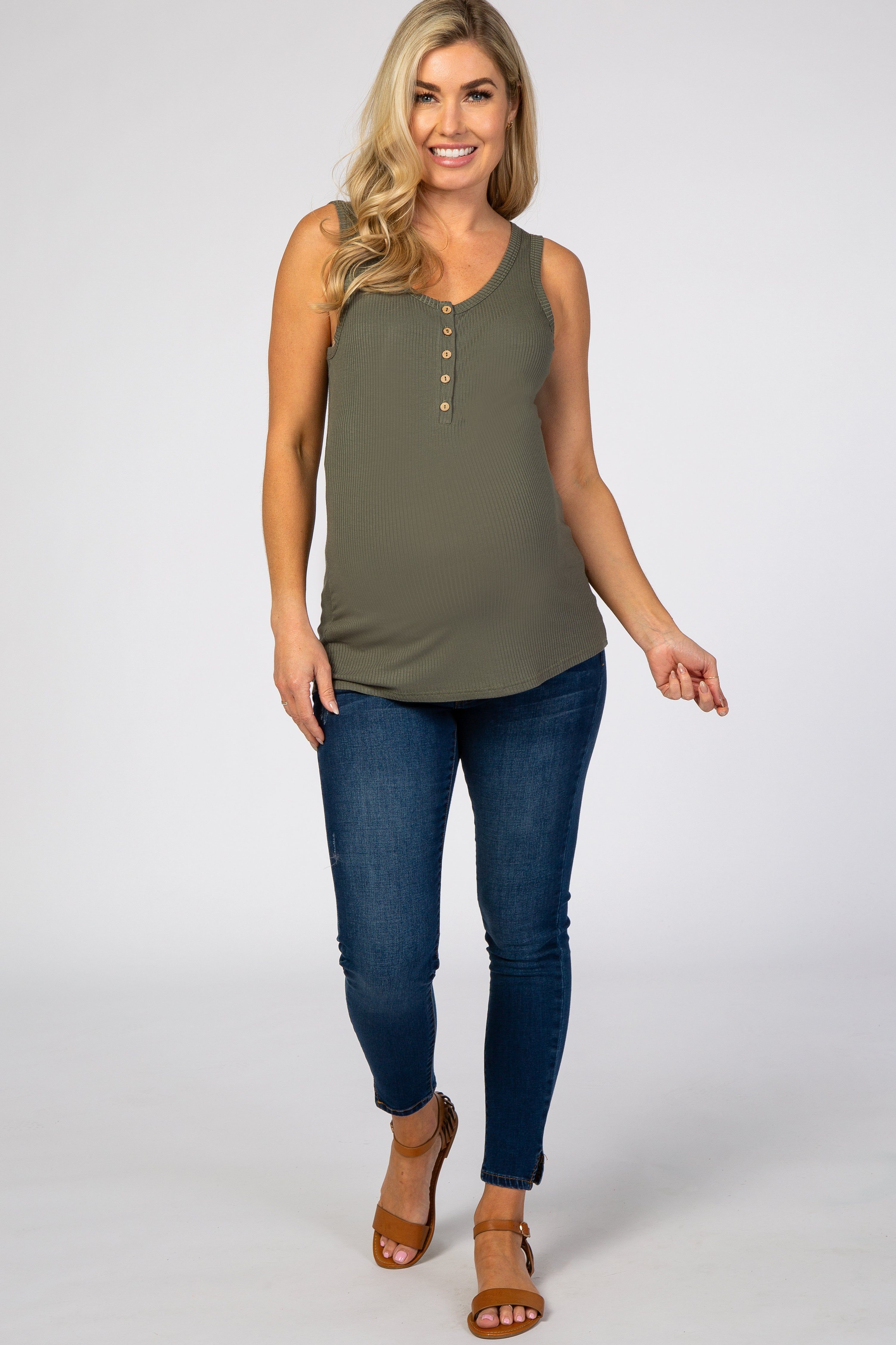 Olive Ribbed Sleeveless Maternity Top sold by Pinkblush product image thumbnail 4