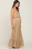 Taupe Floral Sleeveless Wide Leg Maternity Jumpsuit sold by Pinkblush