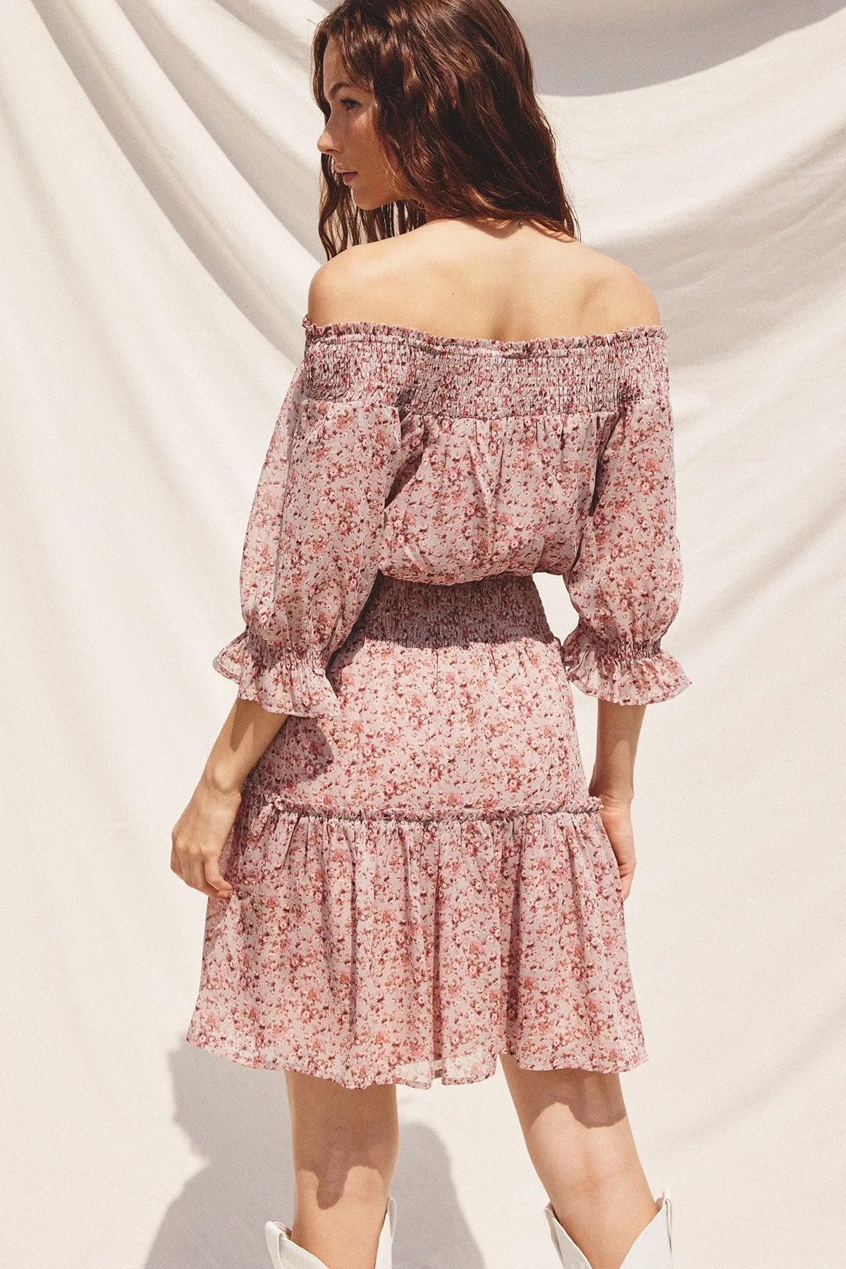 Mauve Floral Off-The-Shoulder Smocked Dress sold by Pinkblush product image thumbnail 4